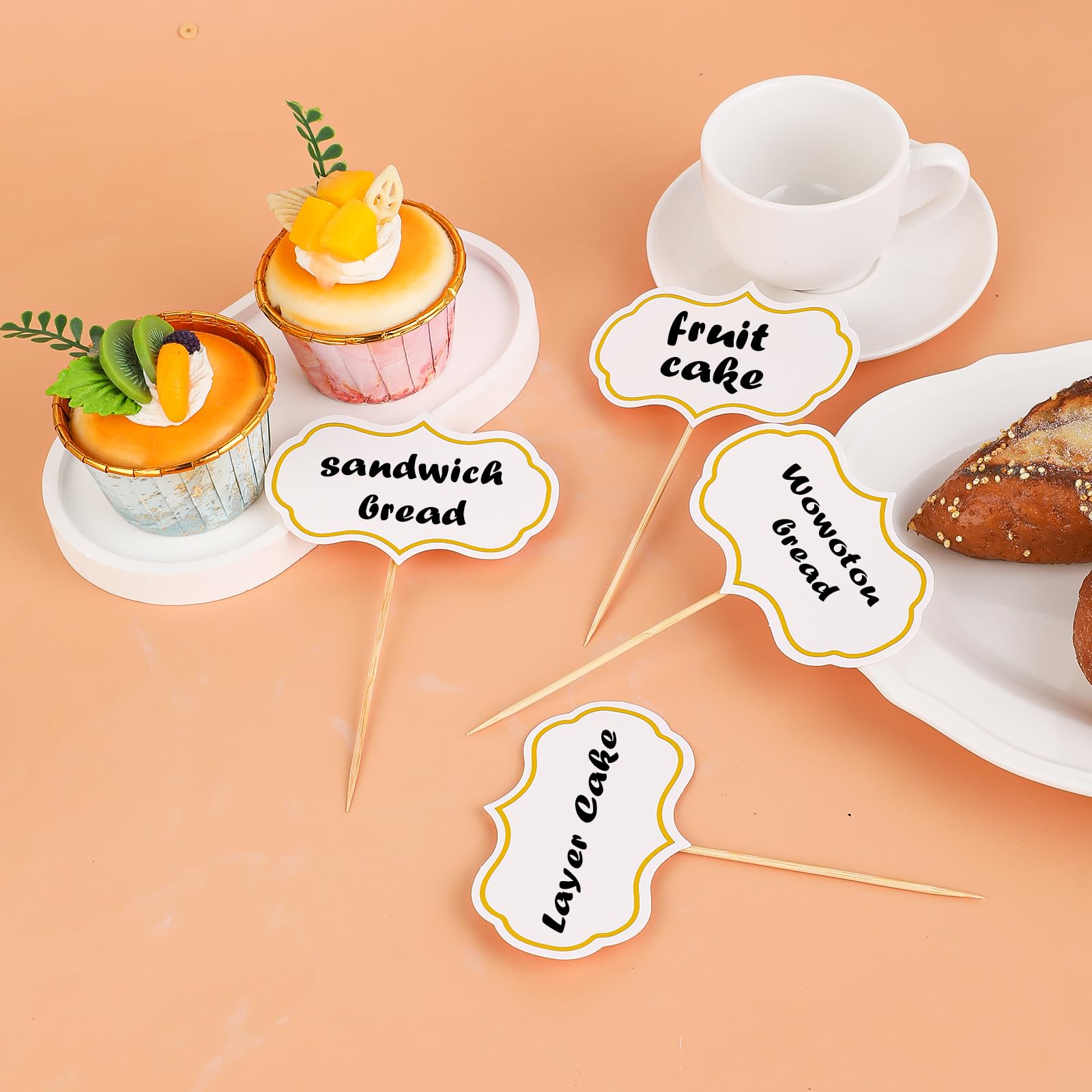 50 Pcs White Cheese Markers & Food Labels - Blank Toothpick Flags for Charcuterie Boards, Cupcake Picks, Buffet Appetizer Signs - Perfect for Weddings, Birthday Parties & Chalkboard Decorations (White)