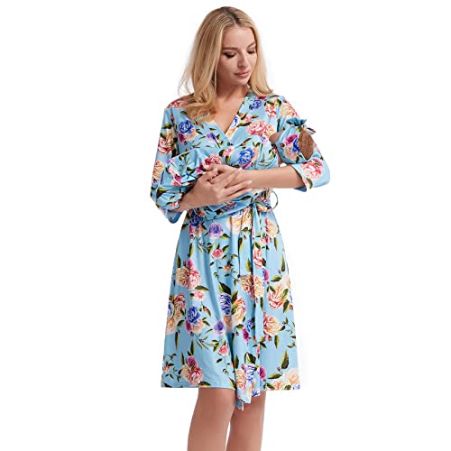 Galabloomer Maternity Robe & Baby Swaddle Blanket Set - Soft Nursing Robe for Mom & Receiving Blanket for Newborn - Perfect for Hospital Delivery, Breastfeeding & Baby Photo Shoots