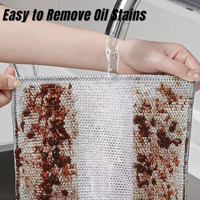 IK IMPEX 10-Pack Non-Scratch Wire Dishcloths - Reusable Mesh Cleaning Brushes for Kitchen Sinks, Utensils & Gaps - Wet/Dry Scrubber for Dishes, Pots & Pans - Durable Stainless Steel Dishwashing Rags (10 Count) - Perfect for Deep Cleaning Stubborn Grease & Food Residue