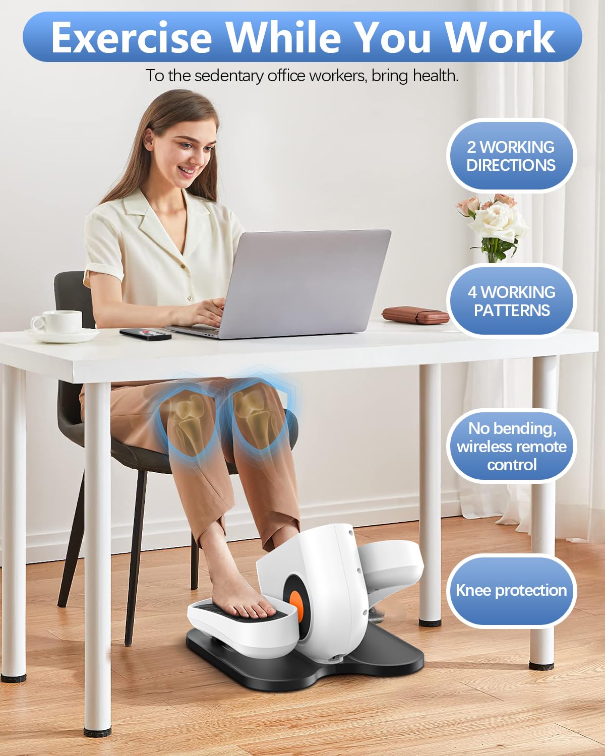 Under Desk Elliptical Machine - Electric Leg Exerciser for Seniors & Adults, Compact Seated Elliptical Trainer for Home/Office Use - Perfect for Work from Home, Watching TV or Rehab Therapy