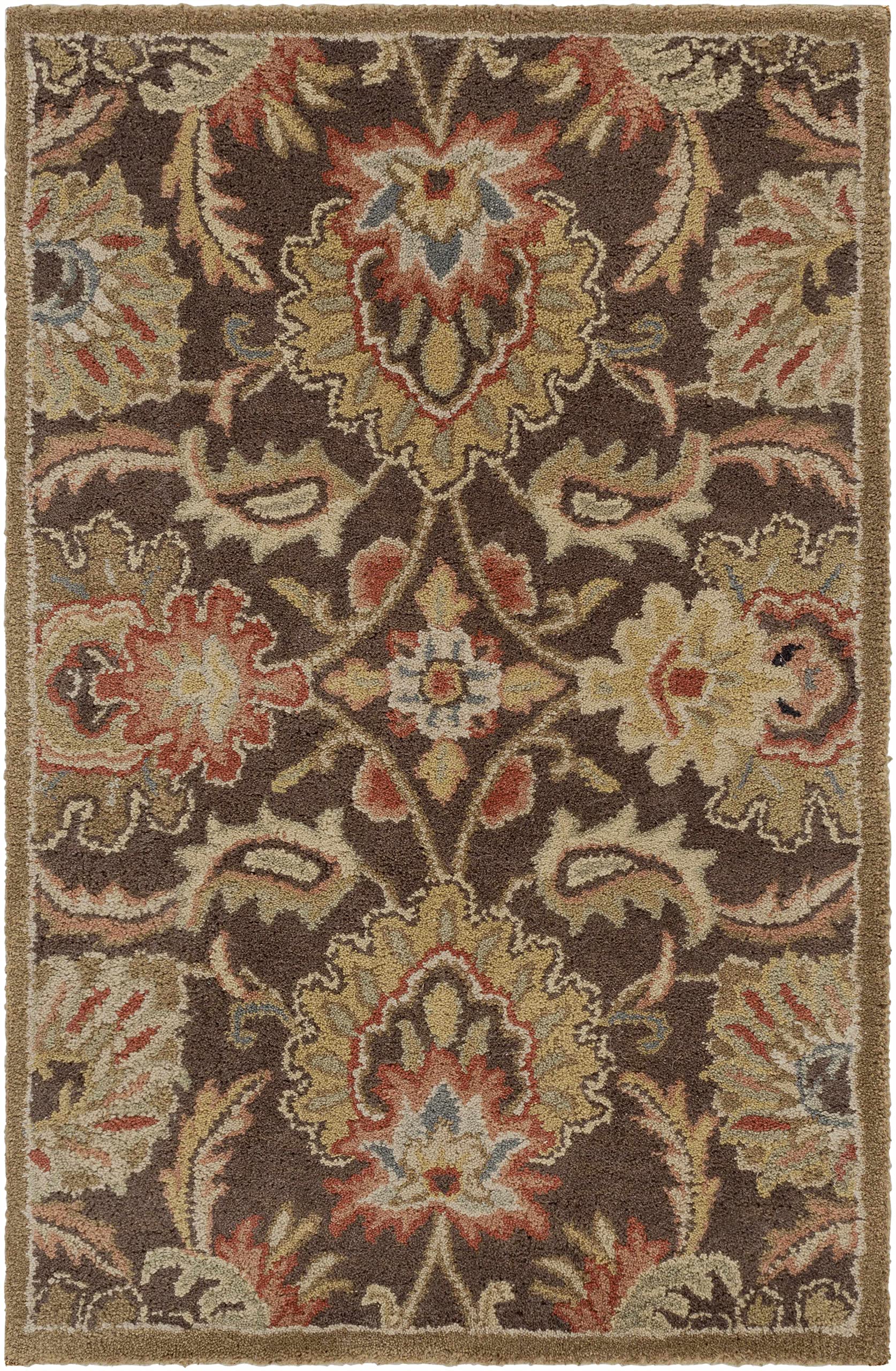Hauteloom Wrens Wool Area Rug 2' x 3' - Traditional Handmade Living Room & Bedroom Rug in Black, Brown, Red - Soft & Durable for Home Decor, Office, Nursery - Perfect for Cozy Spaces & High Traffic Areas