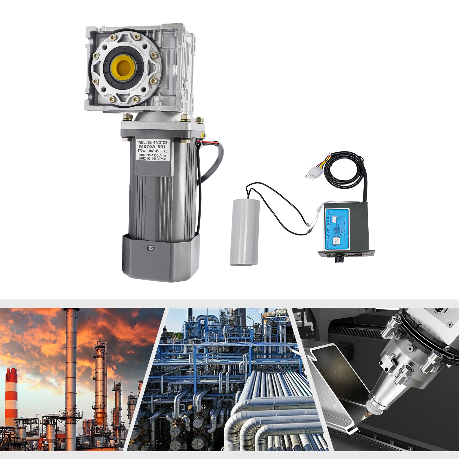 Compact Worm Geared Motor w/Speed Controller for CNC & Milling Machines - Powerful Electric Motor for Mechanical Equipment