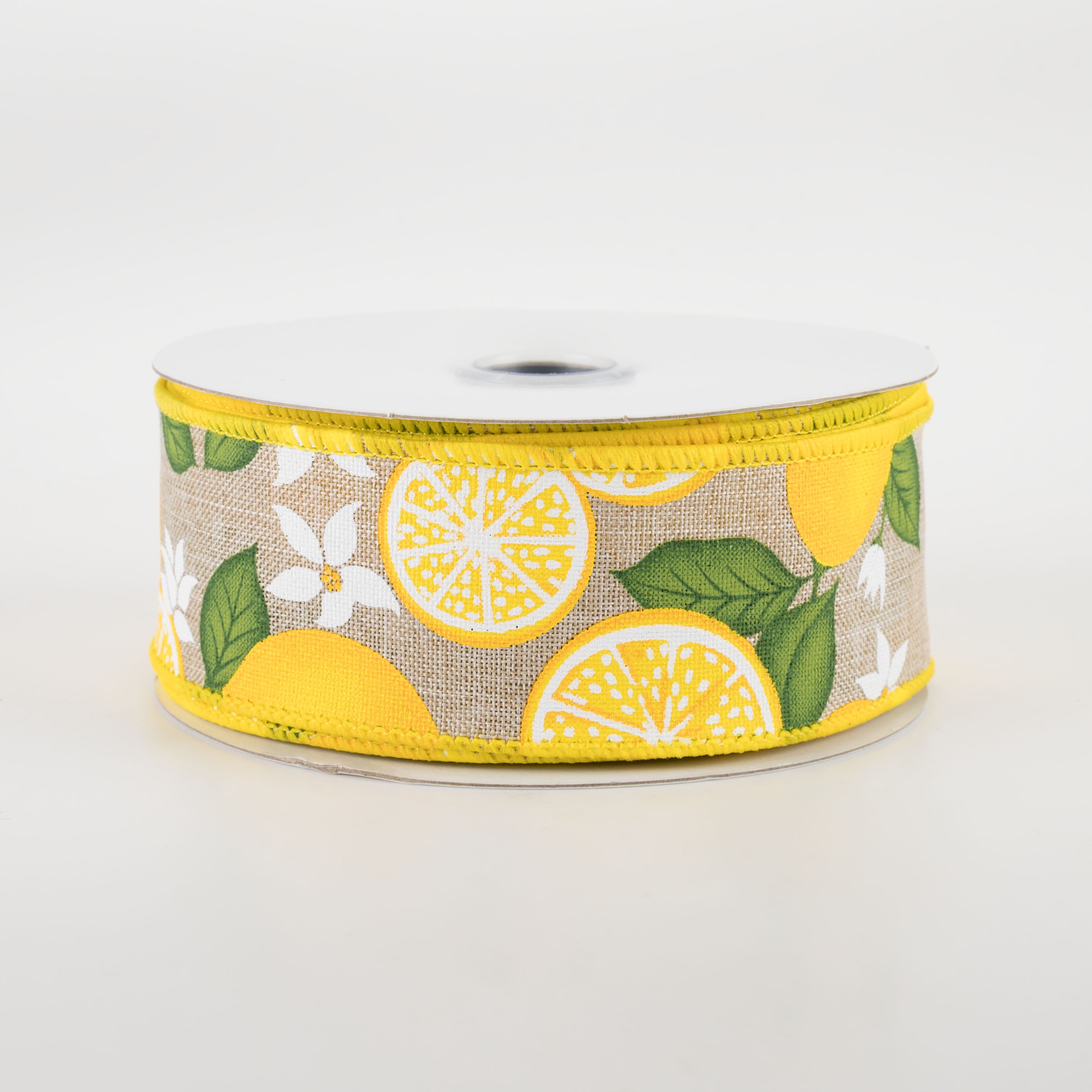 1.5 Inch Lemon with Leaves Floral Ribbon - Natural Green & Yellow Decorative Ribbon (10 Yards) for Gift Wrapping, DIY Crafts, Wedding Decorations, and Party Favors