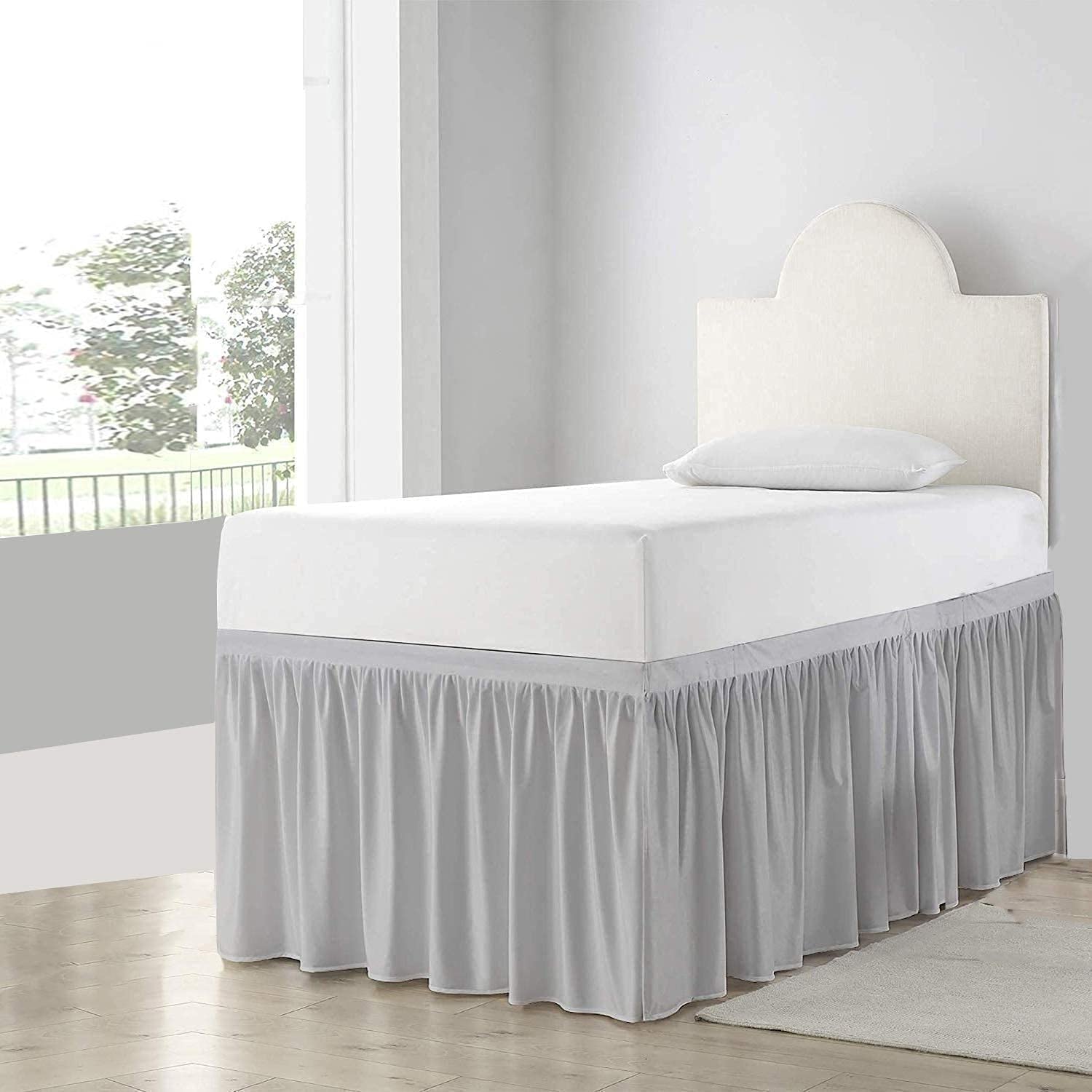 Extra Long Twin-XL Dorm Bed Skirt - 100% Soft Microfiber - Light Grey - 42
