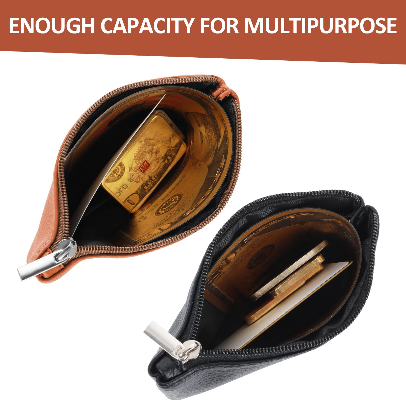 Giantree Small Wallet for Women - Cute PU Lychee Pattern Zipper Coin Purse, Mini Portable Change Wallet for Girls & Ladies (Holds ID, Keys, Headphones, Lipstick) - 2Pcs Set (Black + Brown) - Perfect for Everyday Use, Travel & Gifts