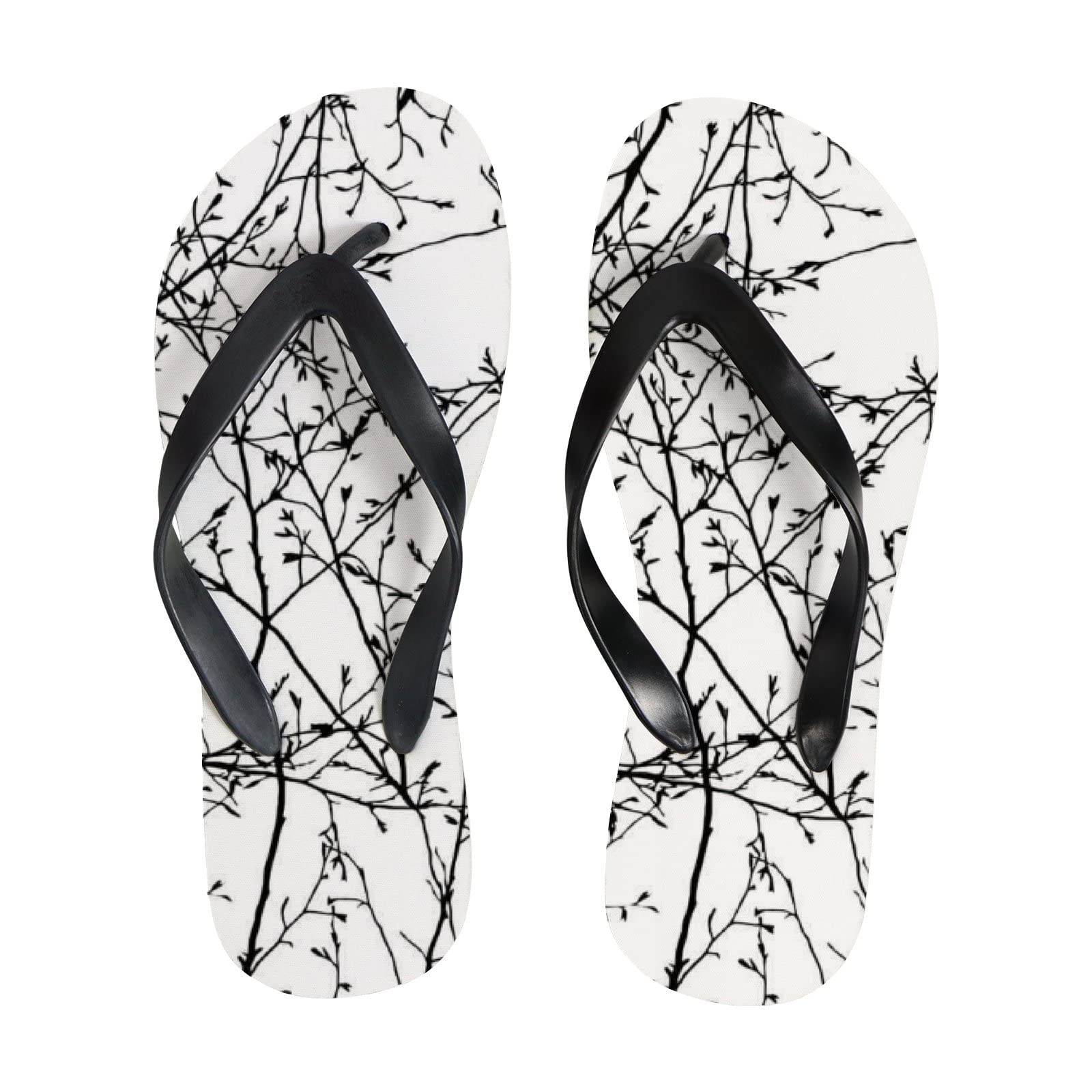 Floral Striped Vintage Slide Sandals for Women & Men - Black & White Thong Flip Flops - Summer Beach Slippers, Casual Yoga Mat Flat Slides for Outdoor, Travel & Relaxation