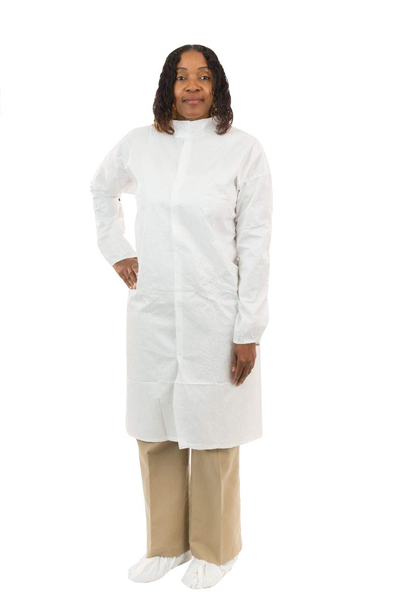 Sterile CE Certified White Frock with Tunnelized Elastic Wrist - Individually Packaged XL (Case of 50) - Ideal for Medical Procedures, Labs & Cleanroom Environments