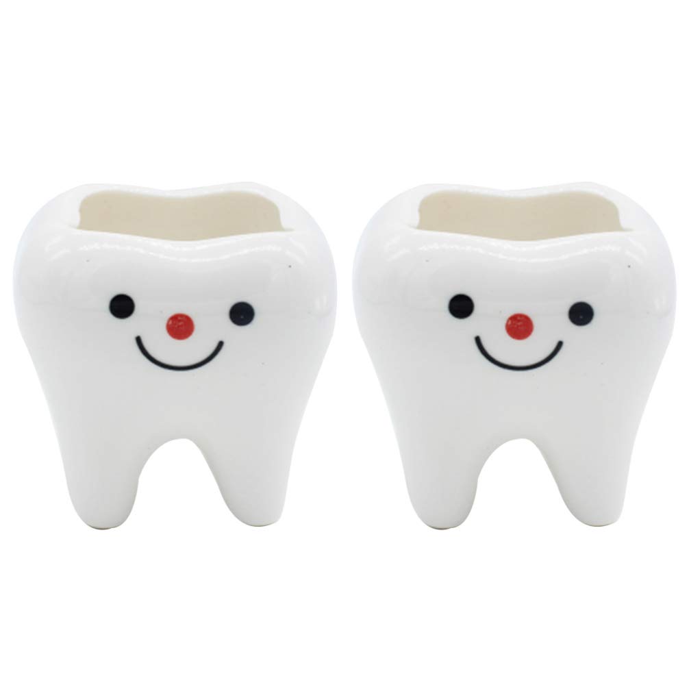 Garneck Ceramic Tooth Planter Pots - Set of 2, Creative Tooth-Shaped Flower Pots for Succulents, Cacti & Small Plants - Unique Home & Office Decor for Desks, Windowsills & Gifts
