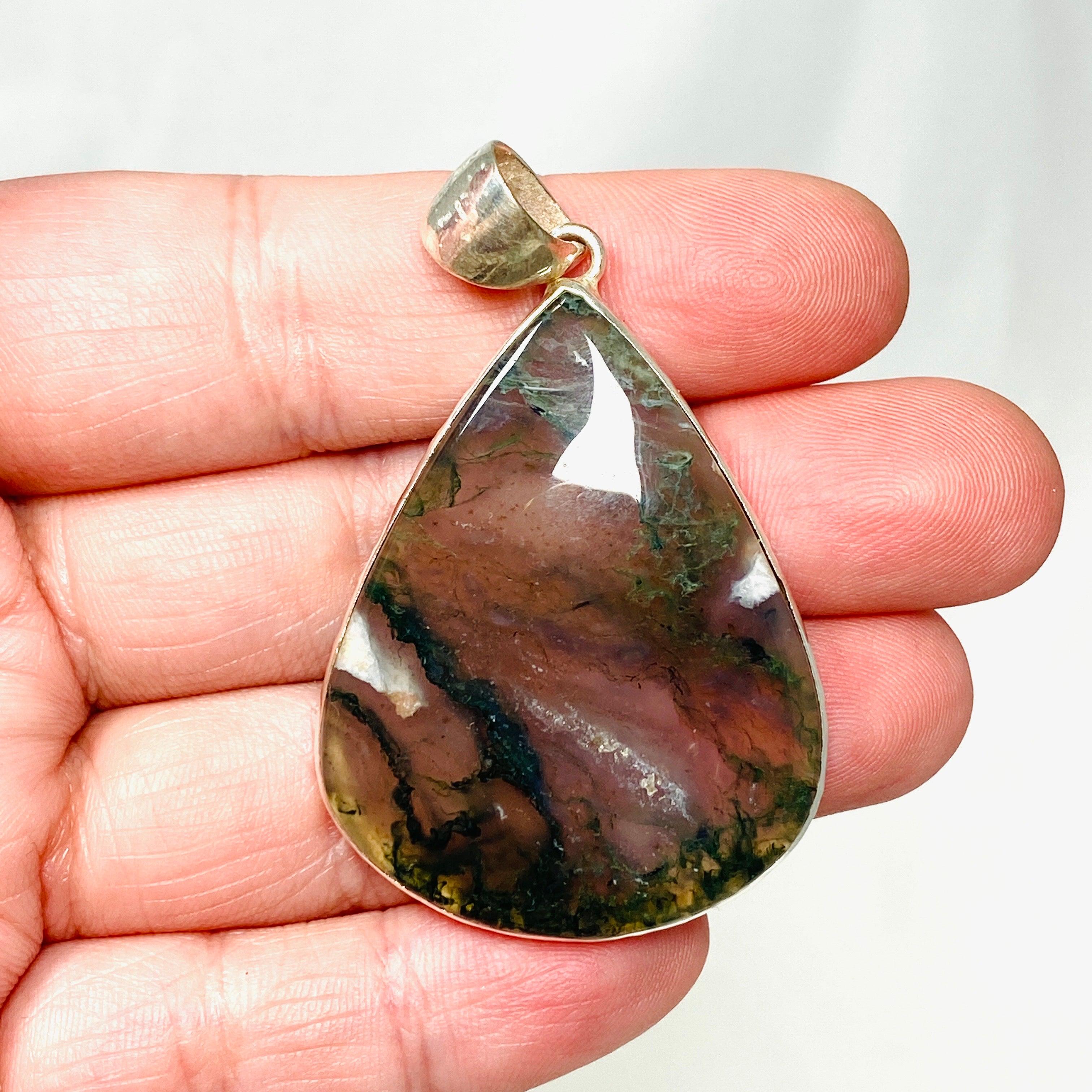 Natural Moss Agate Teardrop Pendant Necklace - KPGJ3624 | Healing Crystal Jewelry for Women, Boho Chic Accessory | Perfect for Meditation, Yoga & Spiritual Gifts