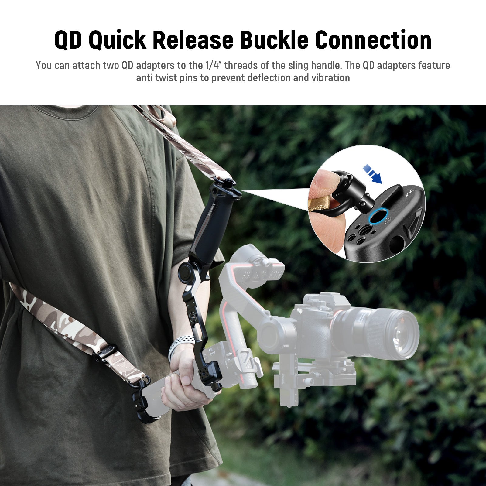 NEEWER GA020 Camera Gimbal Sling Handle with NATO & QD Mount - Compatible with DJI RS4, RS3, RS2, RS4 Pro, RS3 Pro Stabilizers - Perfect for Vlogging, Filmmaking & Travel Photography