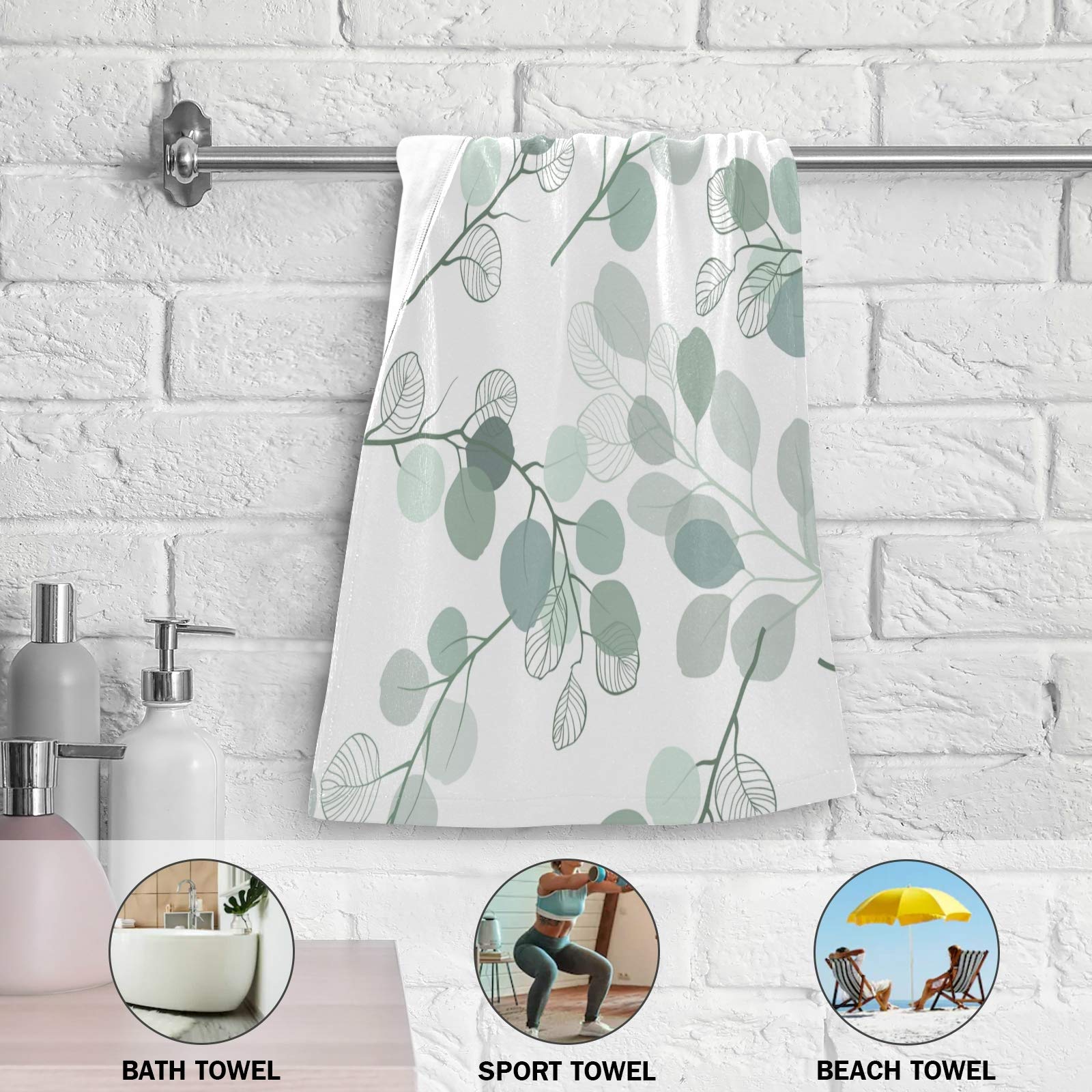 Premium Eucalyptus Leaves Branch Set of 2 - Soft Absorbent Washcloths & Hand Towels (28.3x14.4 inches) for Bathroom, Spa, and Home Decor - Eco-Friendly Cotton Towels for Luxury Bathing & Guest Towels
