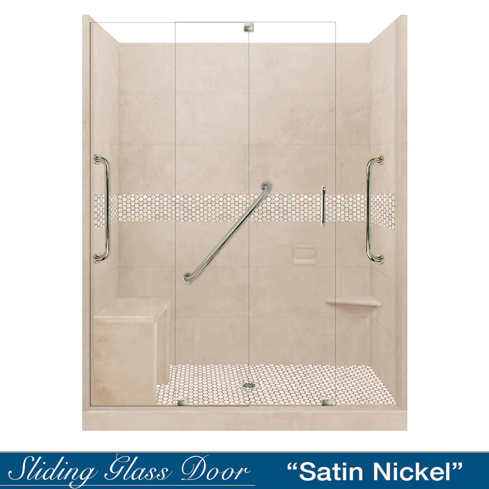 60 Alcove Desert Sand Sistine Stone & Honey Hex Mosaic Tile Accent - DIY Shower Remodel Kit with Free Shampoo Niche | Bathroom Wall & Floor Tile for Shower Backsplash, Bathroom Renovation, and Home Decor