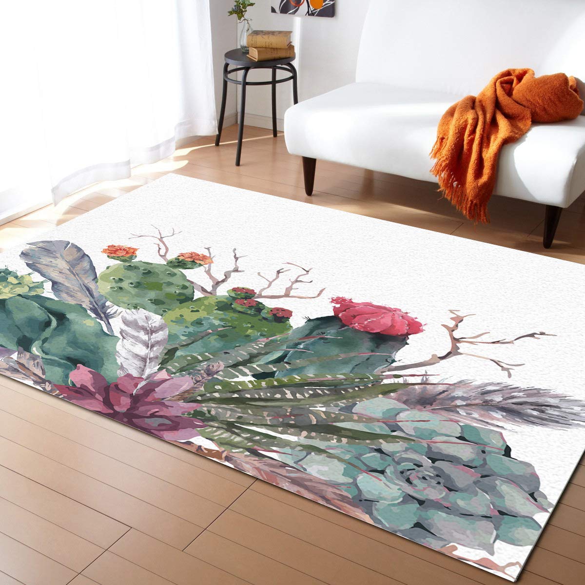 ARTSHOWING 5' x 8' Non-Slip Cactus Area Rug - Watercolor Tropical Design for Living Room, Bedroom & Entryway | Indoor/Outdoor Floor Carpet | Easy Clean & Durable | Perfect for Boho Decor, Home Office & Patio