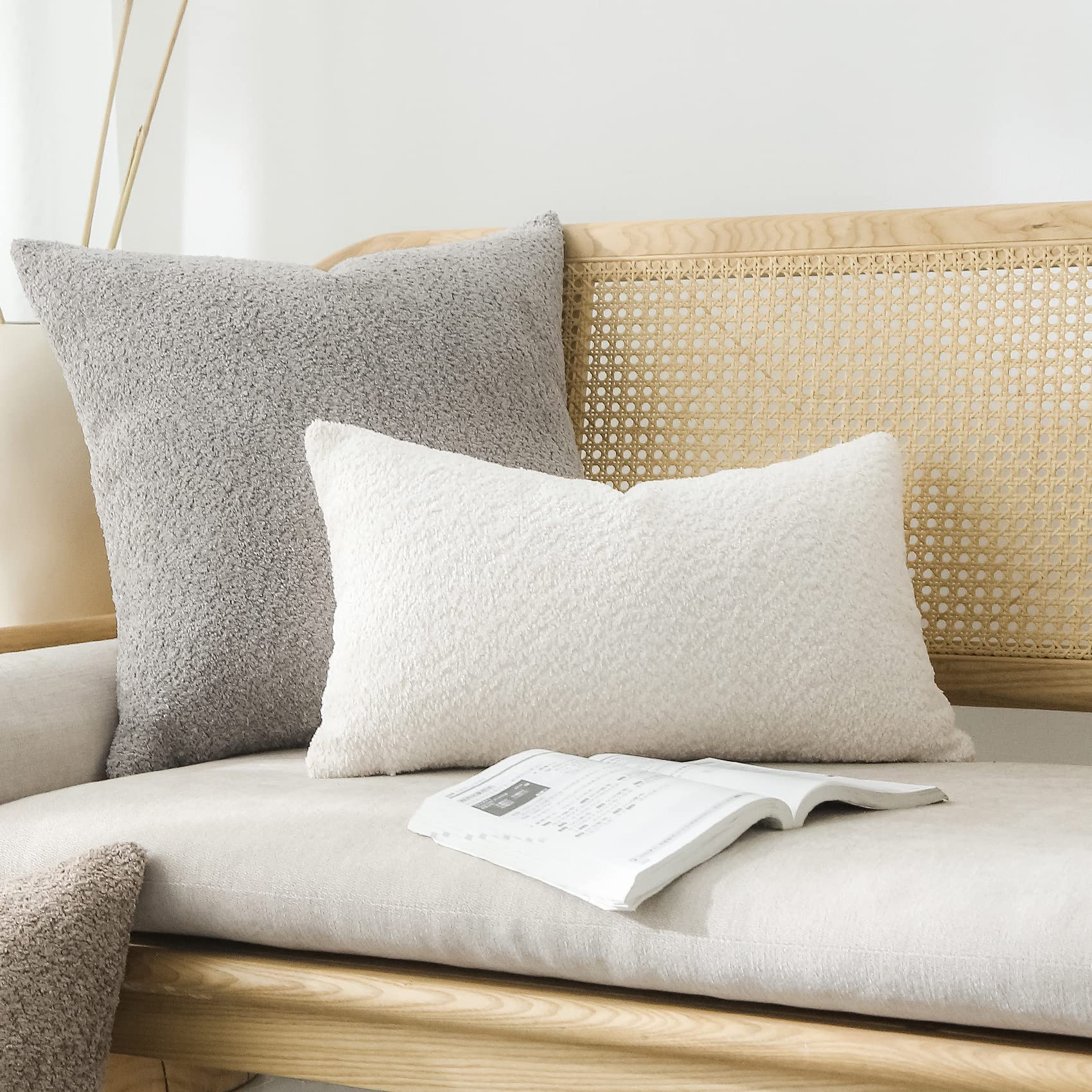 Farmhouse Throw Pillow Covers Set of 2 - 12x20 Inch Rustic Decorative Pillow Cases for Couch, Bed & Living Room - Neutral Cream White Textured Accent Cushions - Perfect for Farmhouse, Boho & Coastal Home Decor