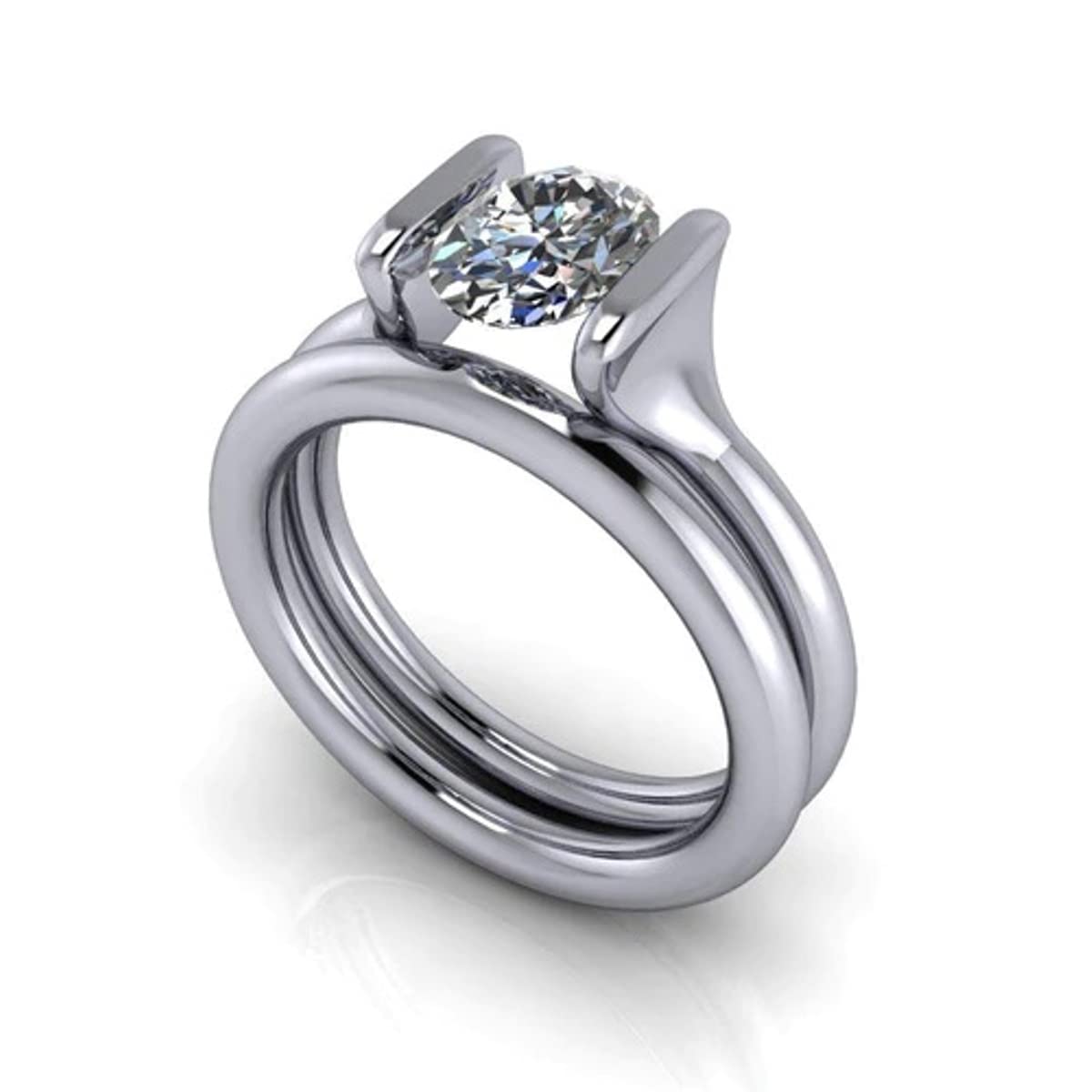 2.50CT Oval Cut Moissanite Diamond Wedding Ring Set in 14K White Gold - VVS Clarity Half Bezel Solitaire Bridal Set - Perfect Anniversary Gift for Her - Engagement, Proposal & Special Occasions