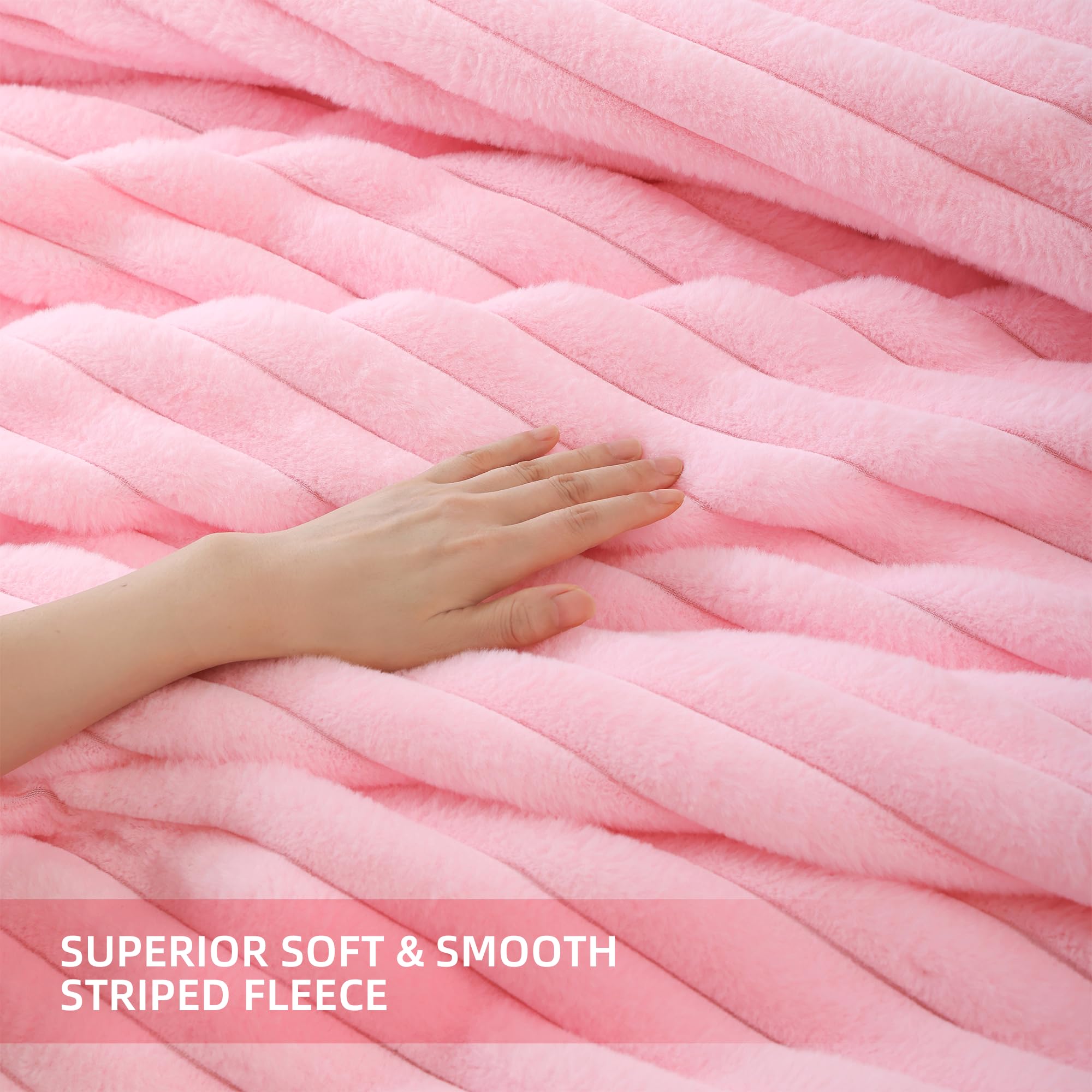 Luxury Pink Fleece Fluffy Queen Comforter Set - 3 Piece Soft Warm Faux Fur Bedding with 2 Pillow Shams | All Season Cozy Fuzzy Blanket for Bedroom, Guest Room & Dorm Decor | Ultra Plush Winter Comforter for Women & Teens