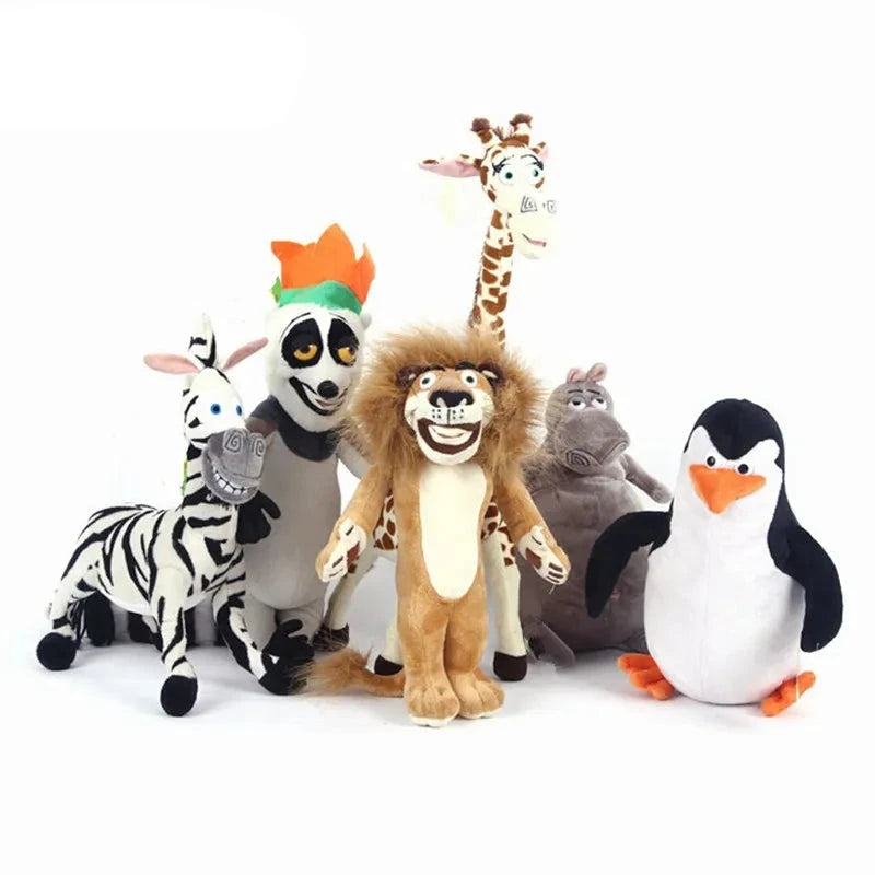 6-Piece Madagascar Plush Animal Toy Set - Lion, Zebra, Giraffe, Monkey, Penguin & Hippo - Soft Stuffed Animals for Kids, Baby Shower Gifts & Birthday Party Favors - Perfect for Nursery Decor, Playtime & Cuddling