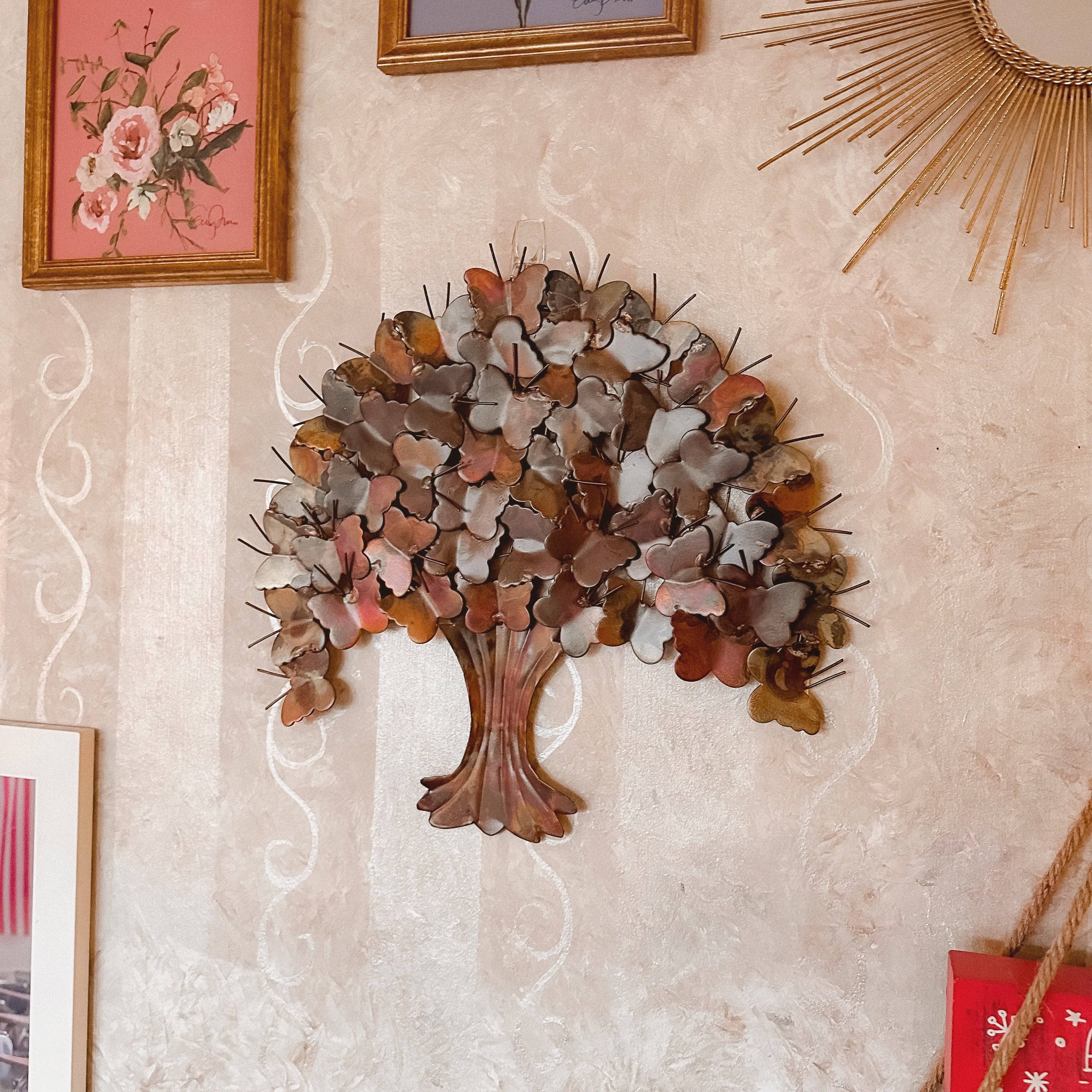 Butterfly Tree Wall Art - Handcrafted Flamed Wooden Wall Decor, 24 Inch - Perfect for Living Room, Bedroom & Nursery Decoration