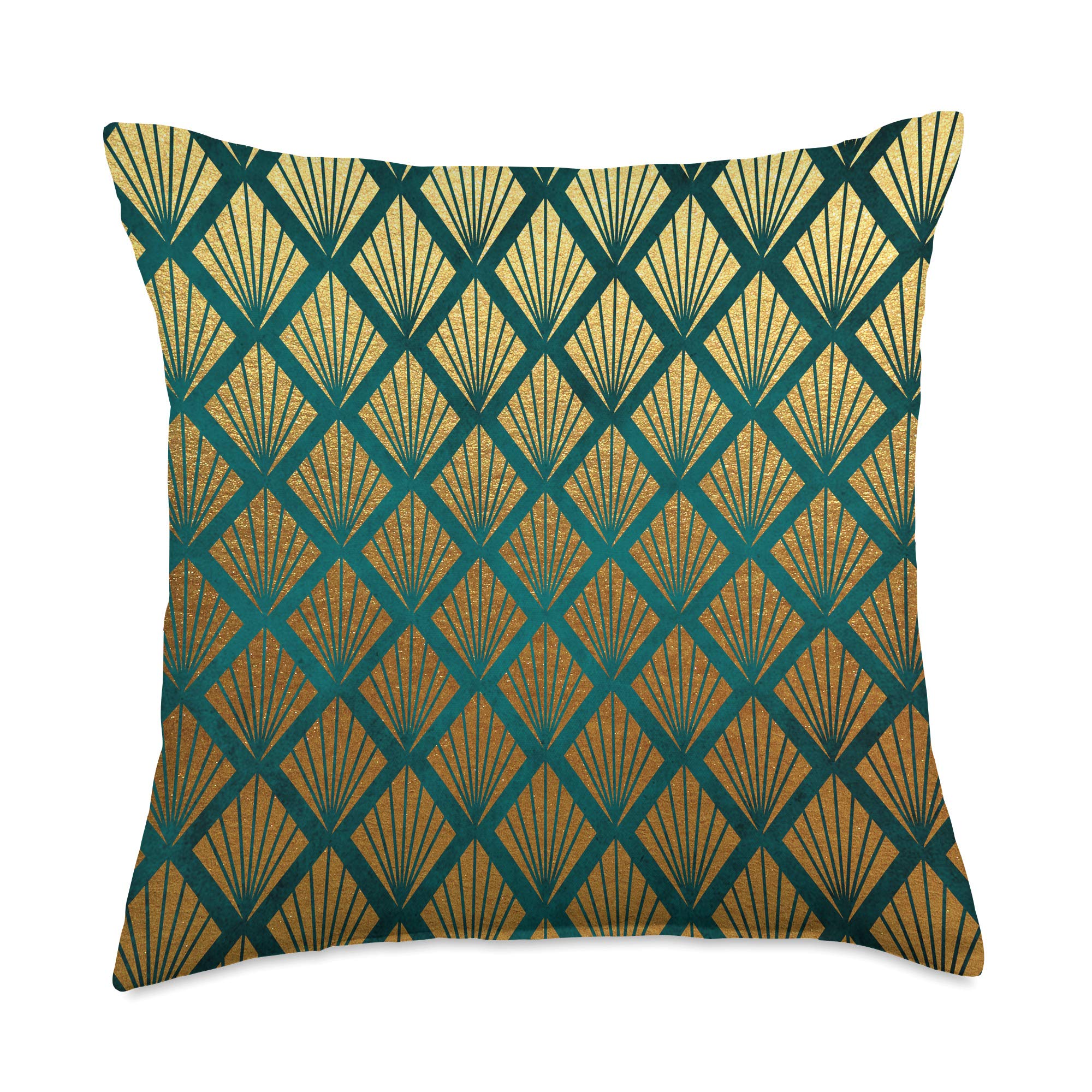 20's Art Deco Bold Glam Teal Green Vintage Fans Pattern Throw Pillow 18x18 - Multicolor Home Decor for Living Room, Bedroom & Sofa