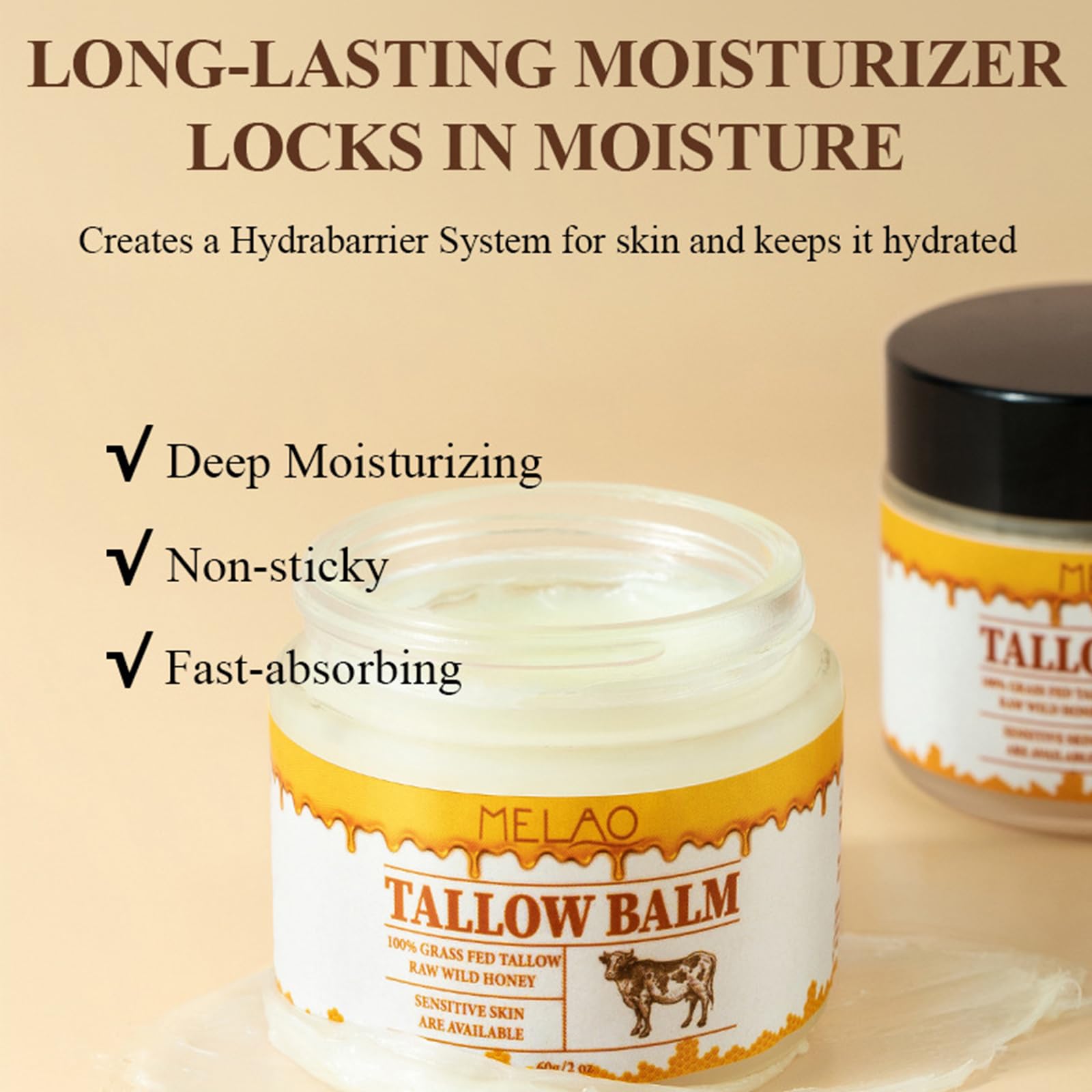 Organic Grass-Fed Beef Tallow Balm with Raw Honey - Natural Face & Body Moisturizer for Sensitive Skin | Tallow and Honey Cream for Dry Skin Care | Hydrating Skin Treatment for Eczema & Dermatitis Relief | Perfect for Daily Skincare Routine & Nighttime Hydration