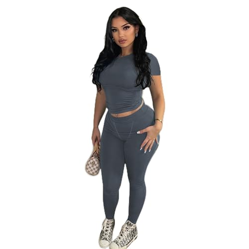 Leggings/Short Sleeve-blue Grey