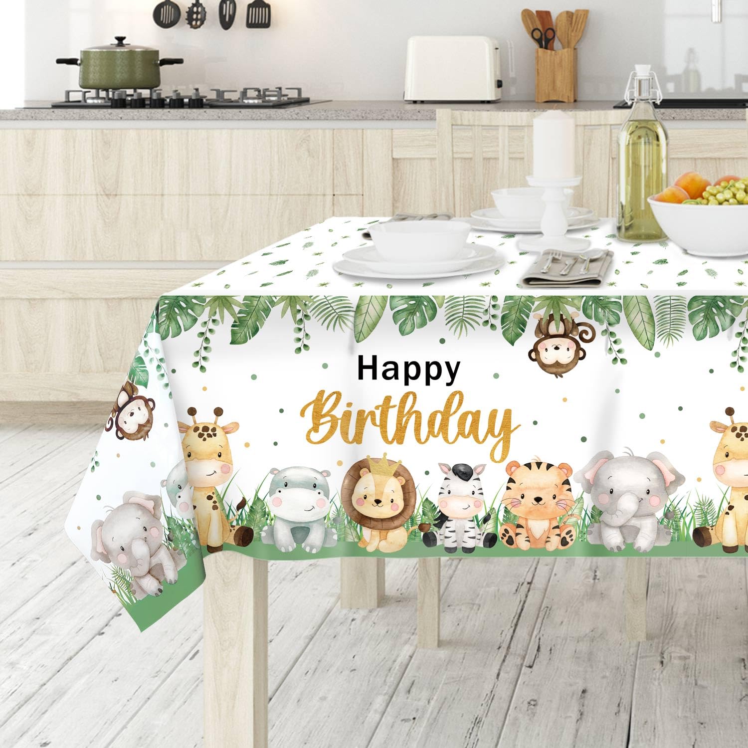 3Pcs Safari Jungle Birthday Party Tablecloths - Wild One Birthday Decorations, 54 x 108 Inch Large Rectangular Zoo Animal Print Table Covers for Boys Kids Birthday Parties - Perfect for Jungle Theme Decor, Baby Showers & Outdoor Celebrations