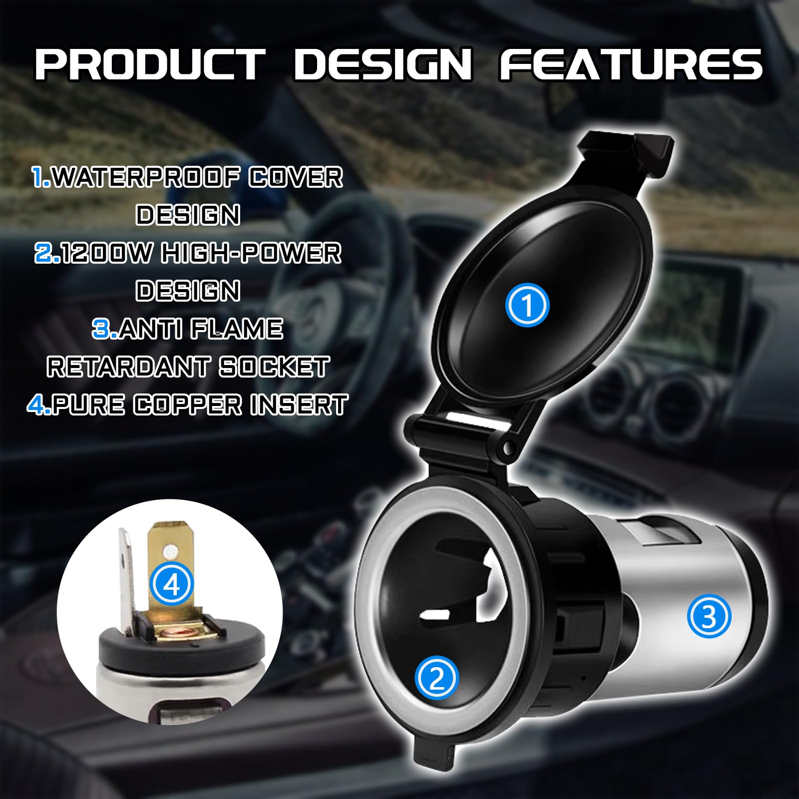 12V Universal Waterproof Car Cigarette Lighter Socket Adapter with Extension Cable - Durable Power Outlet Replacement for Cars, Trucks, RVs & Boats | Perfect for Charging Phones, GPS, Dash Cams & Portable Devices On The Road