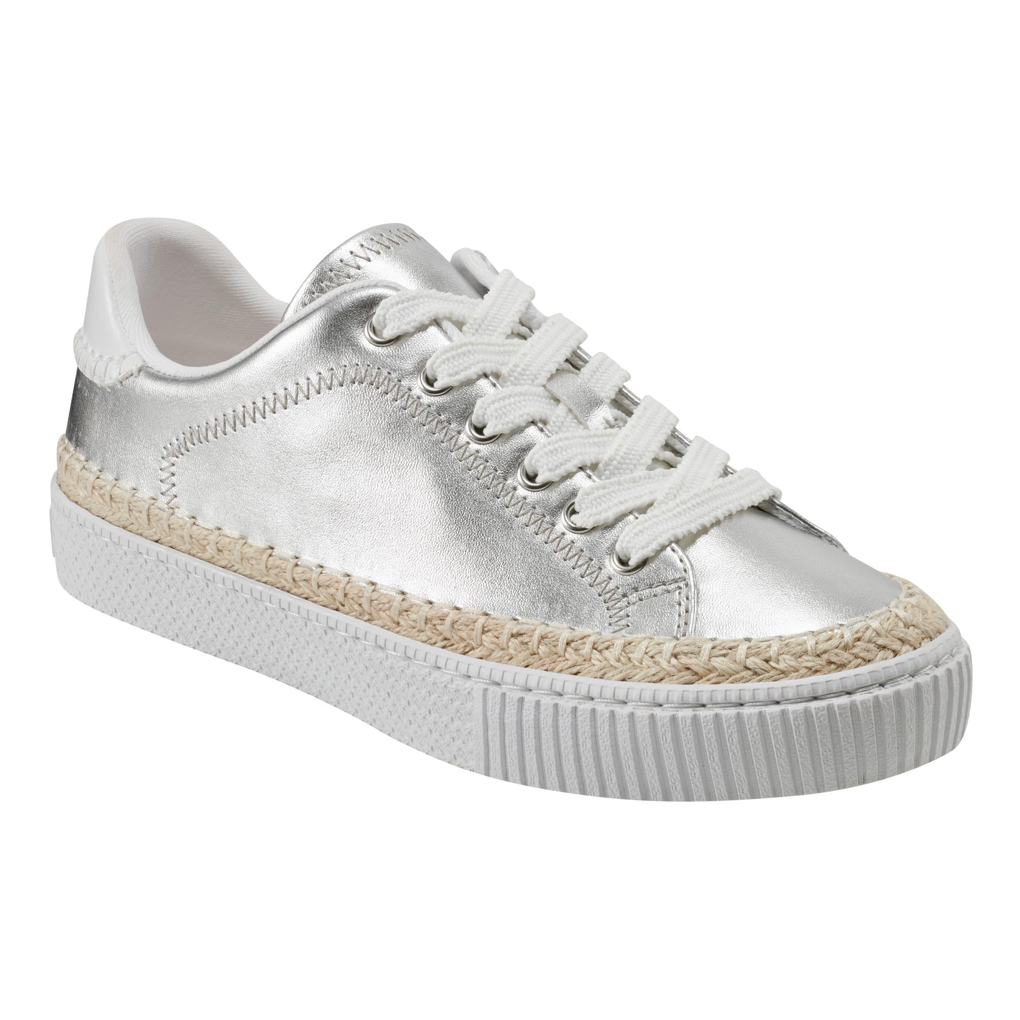 Marc Fisher Women's Spryng Soft Silver/White/Metallic Sneakers - Comfortable Casual Walking Shoes for Women, Perfect for Work, Travel & Everyday Wear
