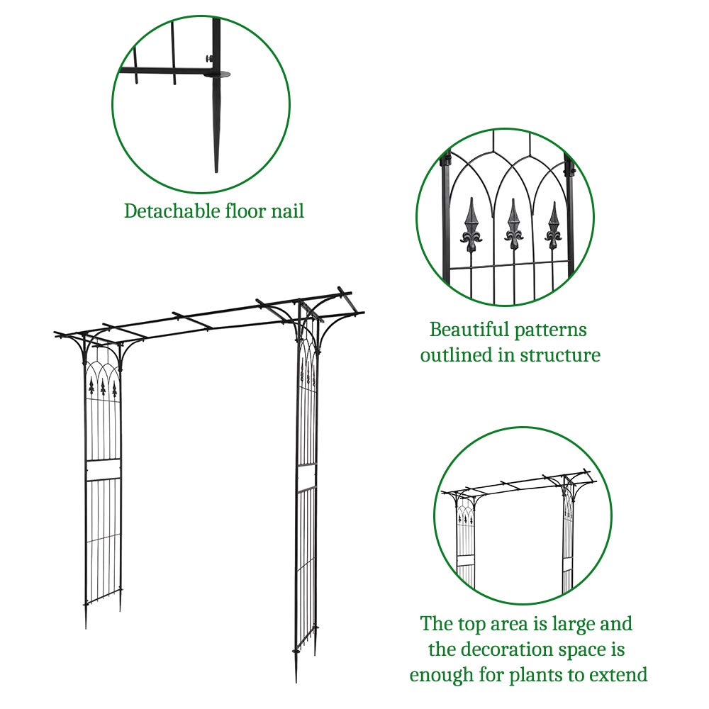 Wrought Iron Garden Arch Trellis for Climbing Plants - Flat Roof Design for Outdoor Vine Support | Perfect for Roses, Ivy & Wedding Decorations