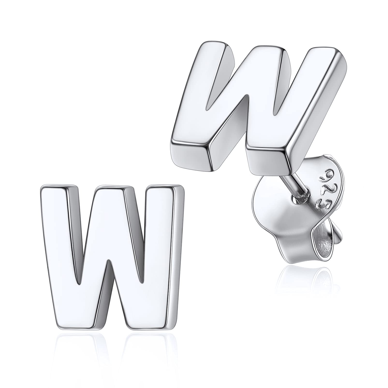 Sterling Silver Letter W Stud Earrings for Women - Initial Alphabet Jewelry, Perfect Gift for Sisters, Birthday, Anniversary & Everyday Wear