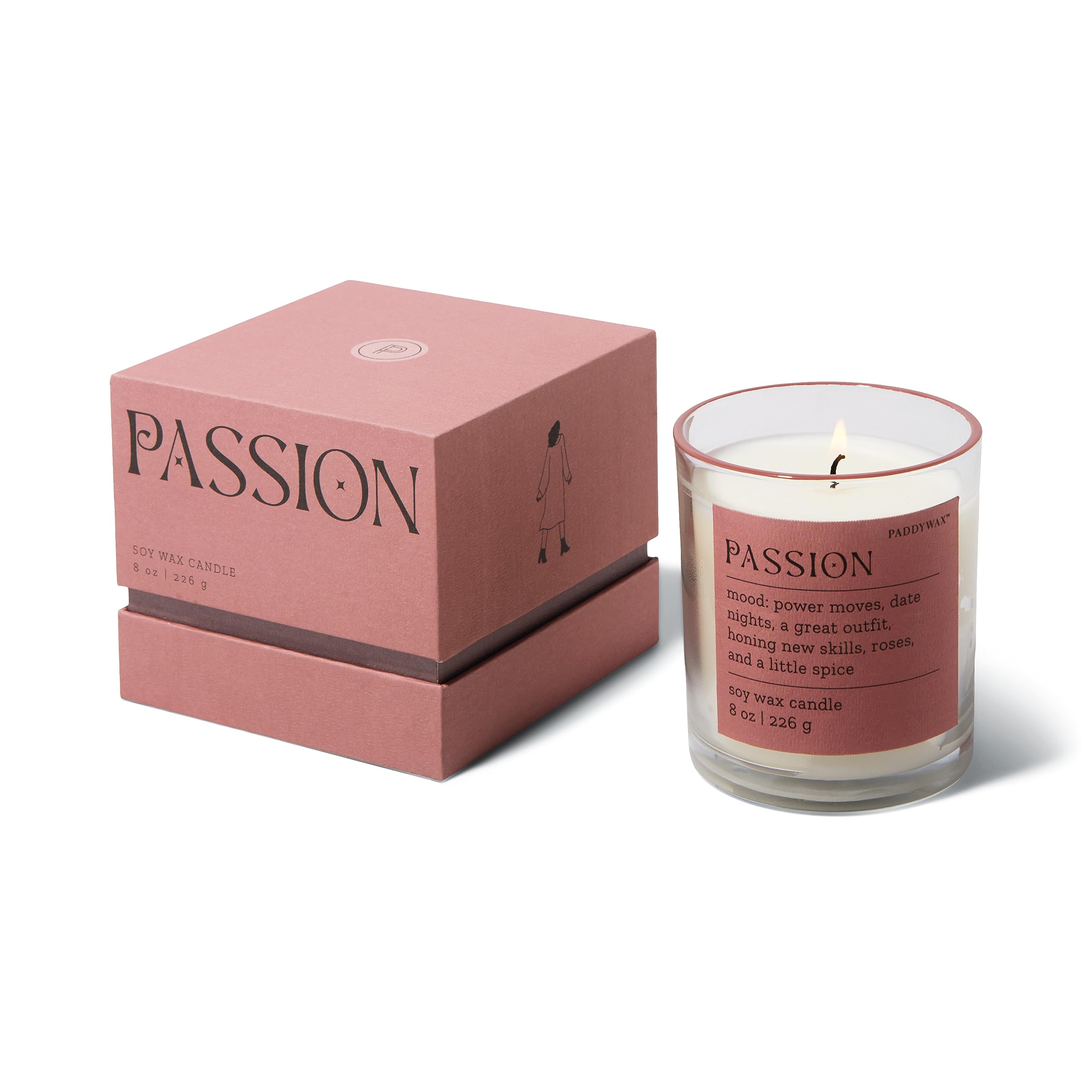 Paddywax Scented Candles - Mood Collection Fragrant Soy Wax Candle in Glass Jar, 8 oz, Passion (Romantic Ambiance, Home Decor, Gift for Her) for Bedroom, Bathroom & Relaxation
