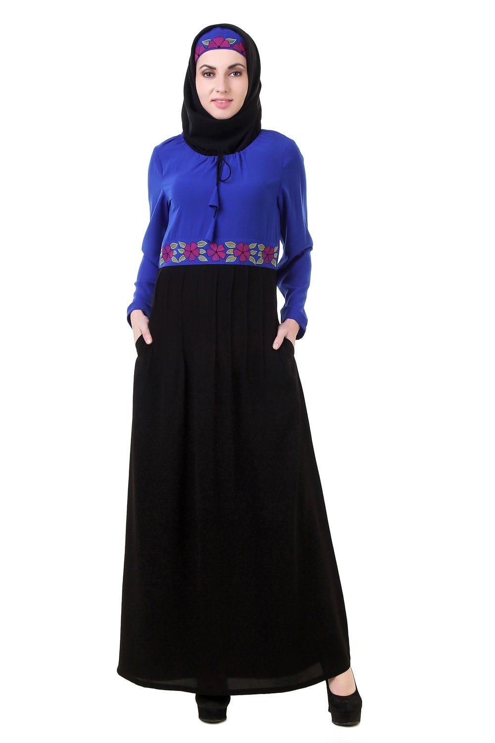 Elegant Black & Blue Abaya with Hijab - Islamic Maxi Dress for Women | Modest Muslim Jilbab & Burqa Outfit | Perfect for Prayer, Mosque & Special Occasions