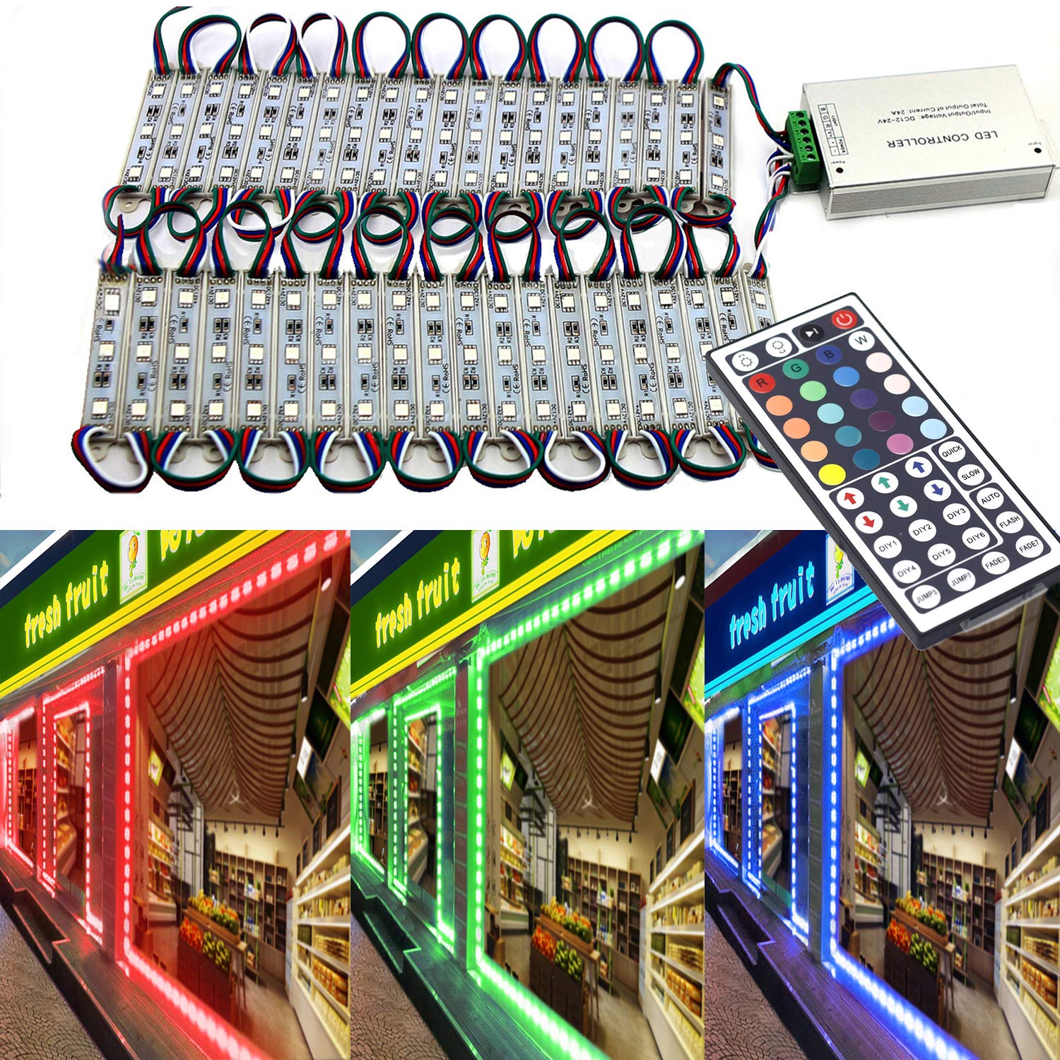 20 Ft RGB LED Storefront Lights - 40 Pieces Module with 5050 SMD 120 LEDs (2 Sets) for Window Letter Signs & Advertising Displays - Perfect for Retail Shops, Restaurants, and Business Storefronts