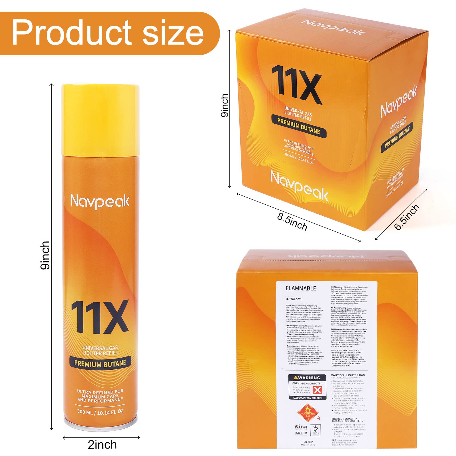 Premium Navpeak Butane Gas Canister - 11X Refined Universal Lighter Refill Fuel (12 Pack) for Torch Lighters, Camping Stoves & Outdoor Cooking