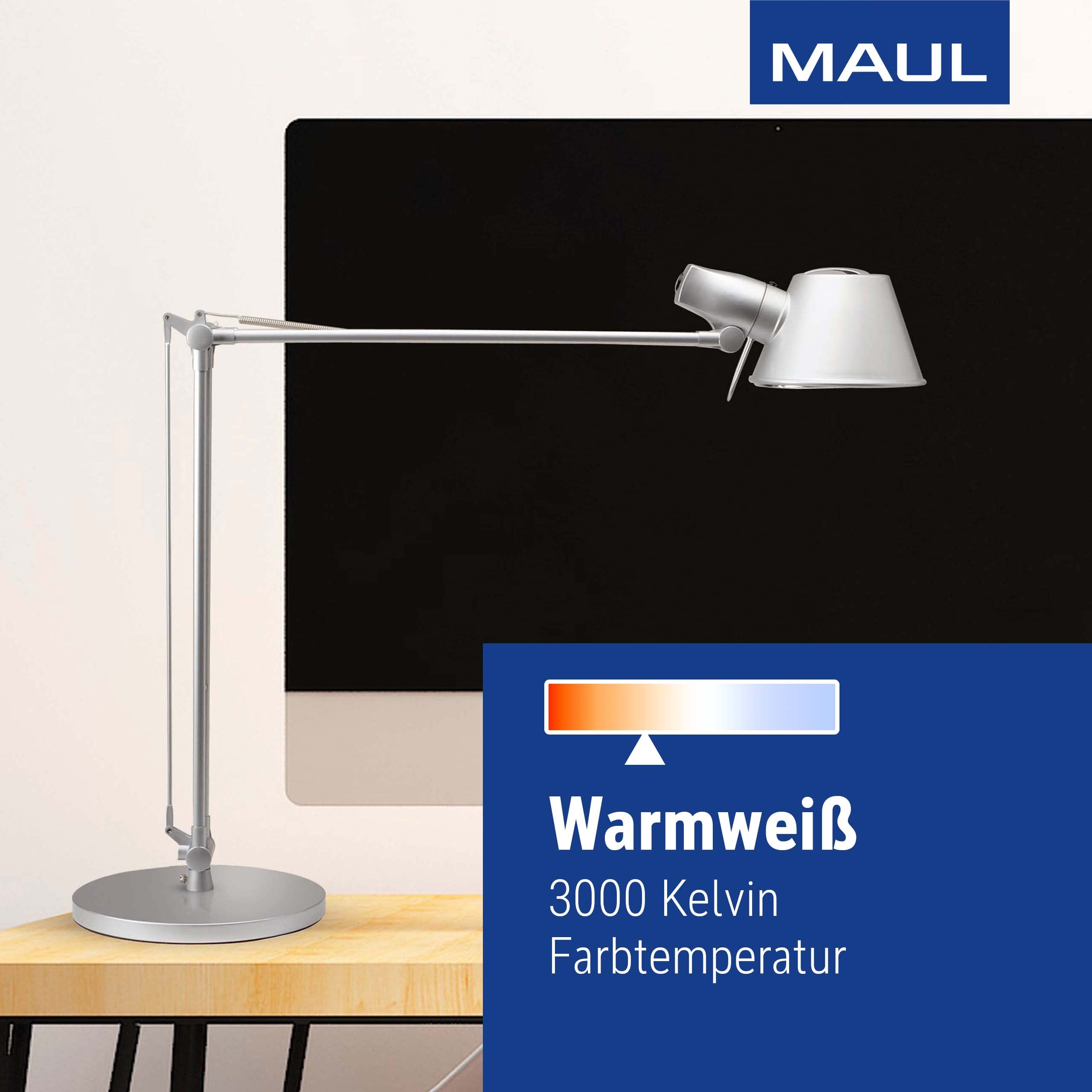 MAULrock LED Table Lamp - Adjustable Brightness & Color Temperature 3000K-6500K, Eye-Caring Office Desk Lamp for Home & Workspace, Silver Modern Design - Perfect for Reading, Studying & Nightstand Lighting
