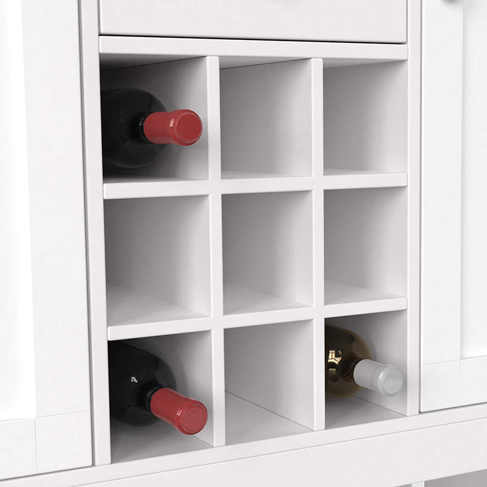 Modern Black Wooden Buffet Cabinet with 2 Doors, Drawers & 9 Wine Cubes - Freestanding Kitchen Sideboard Storage for Dining Room, Home Office & Living Room - Perfect for Organizing Dishes, Glassware & Wine Collections