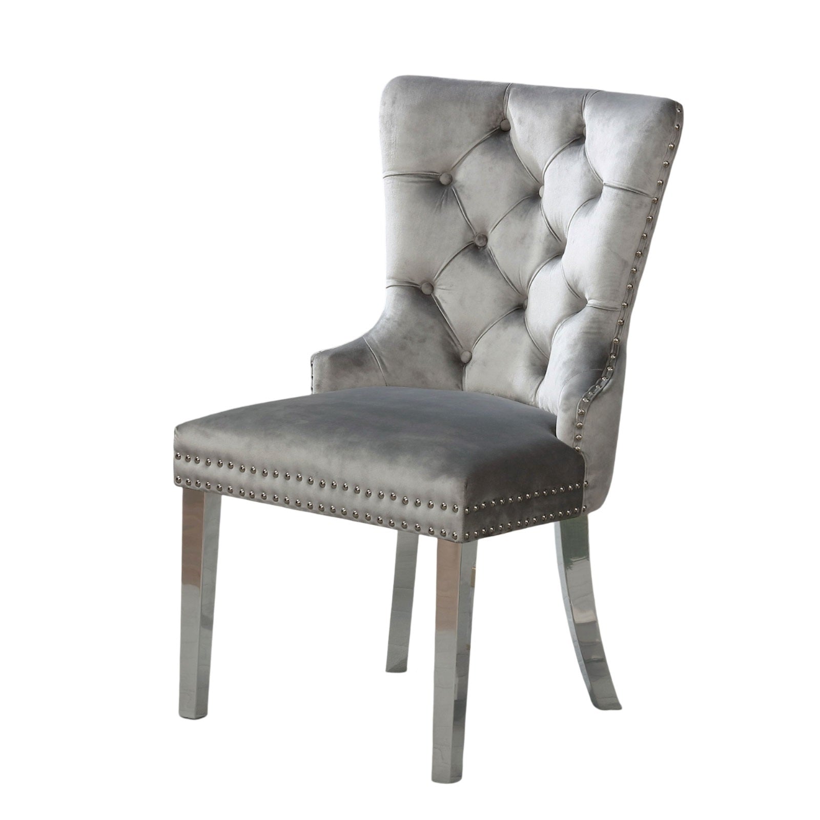 Contemporary Gray Flannelette 2-Piece Side Chairs Set - Button Tufted Upholstered Dining Chairs with Wingback Design | Perfect for Modern Dining Rooms, Kitchen Nooks & Small Spaces