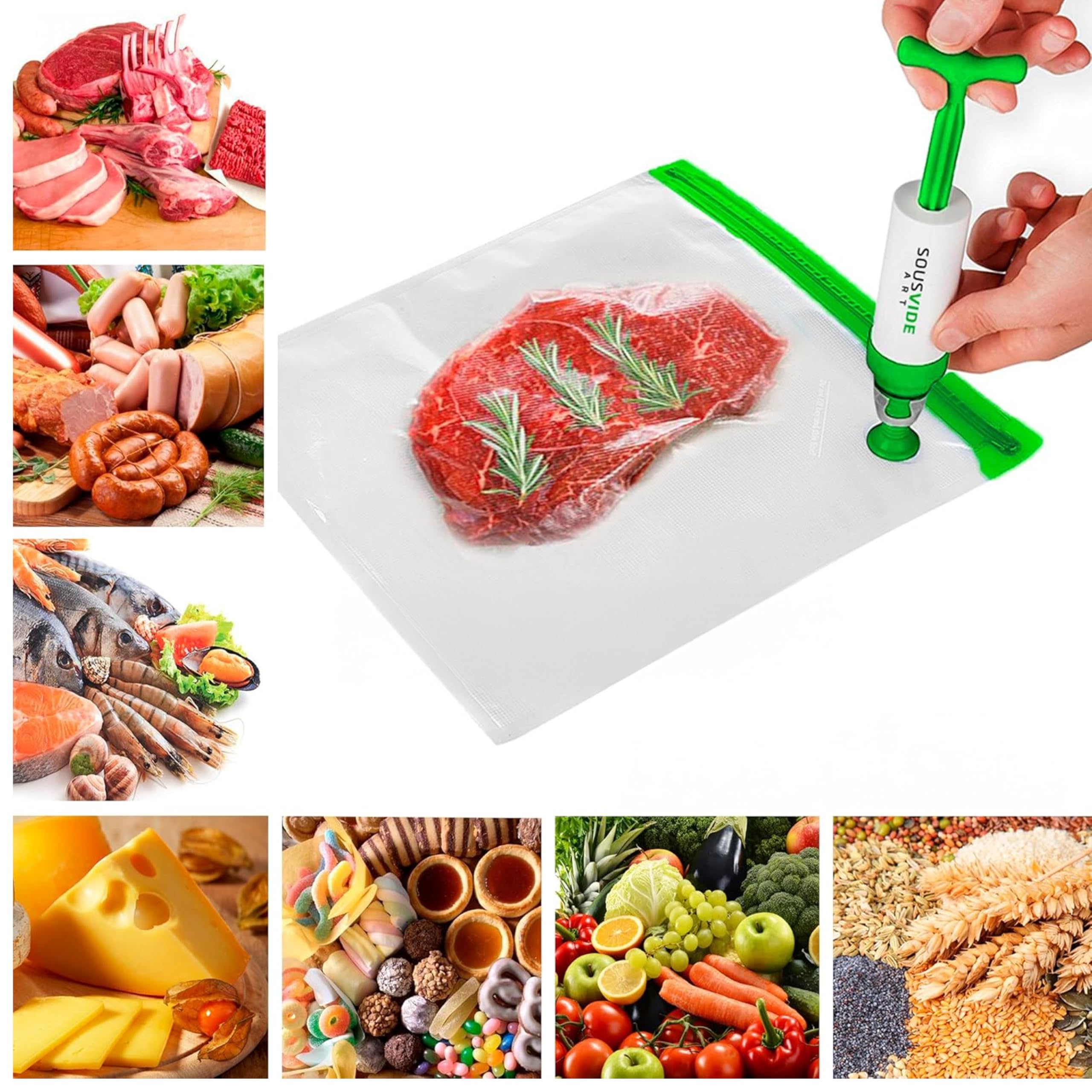 Premium Reusable Vacuum Seal Bags Kit - 37pcs (3 Sizes) with Hand Pump for Sous Vide Cooking, Food Storage & Meal Prep | BPA-Free, Leakproof Design for Freshness | Perfect for Sous Vide Machines, Freezer Storage & Vacuum Sealing Leftovers