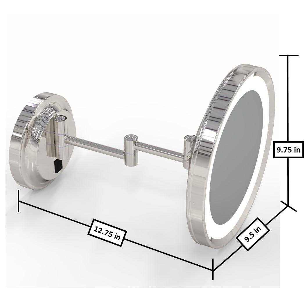 Hardwired Dual Light LED 5X Magnifying Makeup Mirror with Polished Nickel Finish - Perfect for Vanity, Bathroom & Professional Makeup Application