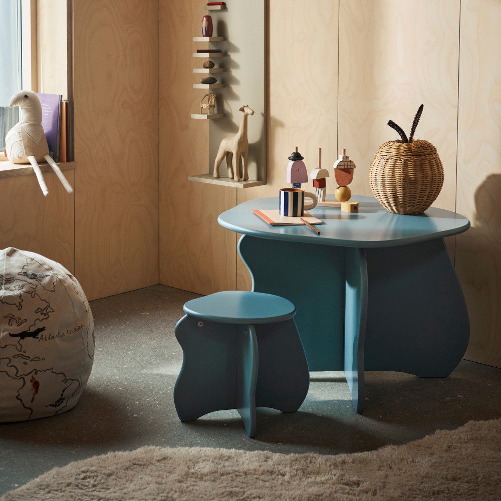 FERM LIVING Slope Stool in Storm - Modern Scandinavian Side Table for Living Room, Bedroom & Office - Compact Stool with Minimalist Design for Small Spaces