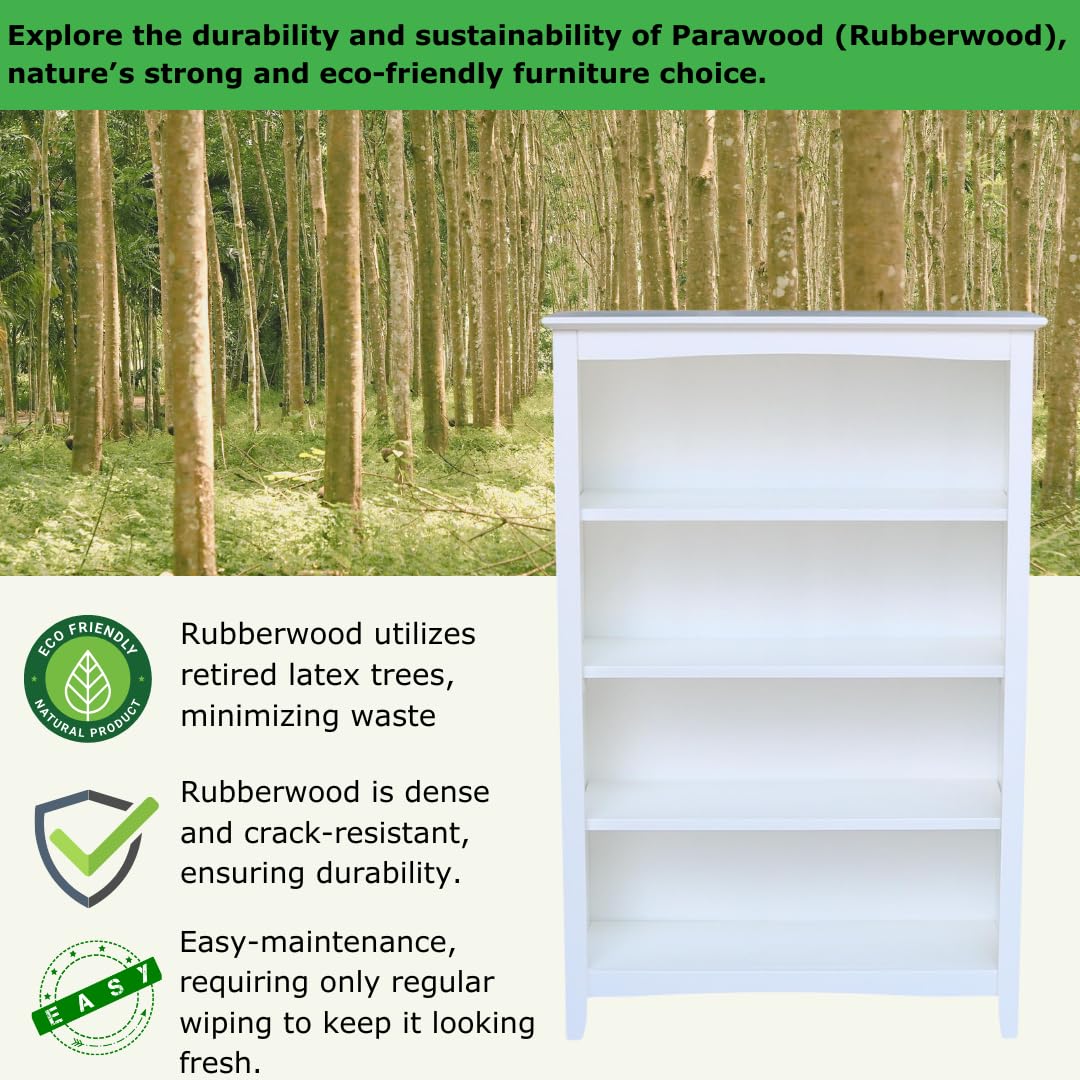 International Concepts 4-Shelf Shaker Bookcase - 48 Inch Height White Wooden Bookcase for Living Room, Office, or Library Storage