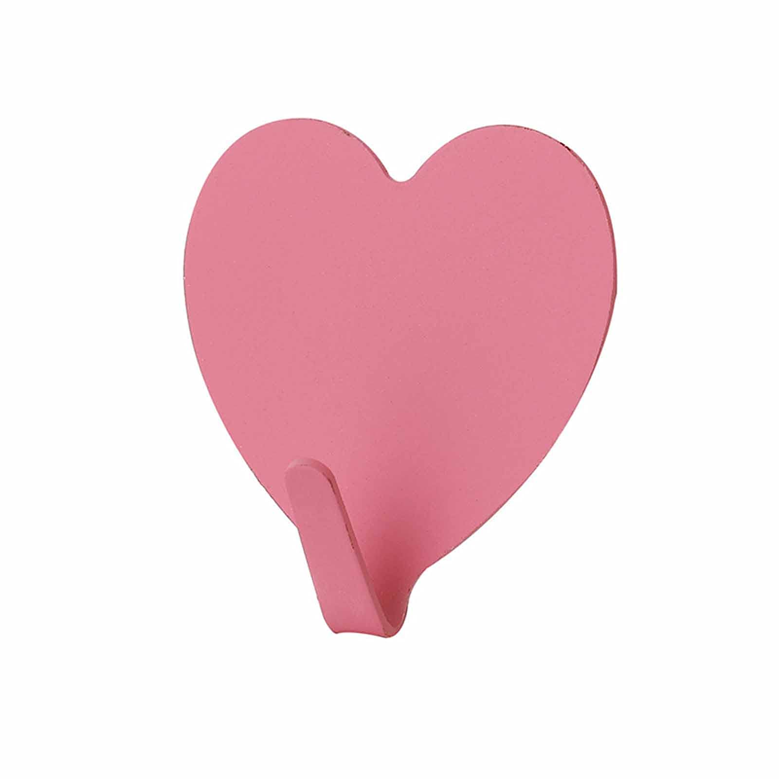 Stainless Steel Heart-Shaped Sticky Hooks for Kitchen & Bathroom - Pink Adhesive Wall Hangers for Organizing Cleaning Cloths, Towels & Household Supplies | Perfect for Home, Dorm & Office Storage Solutions