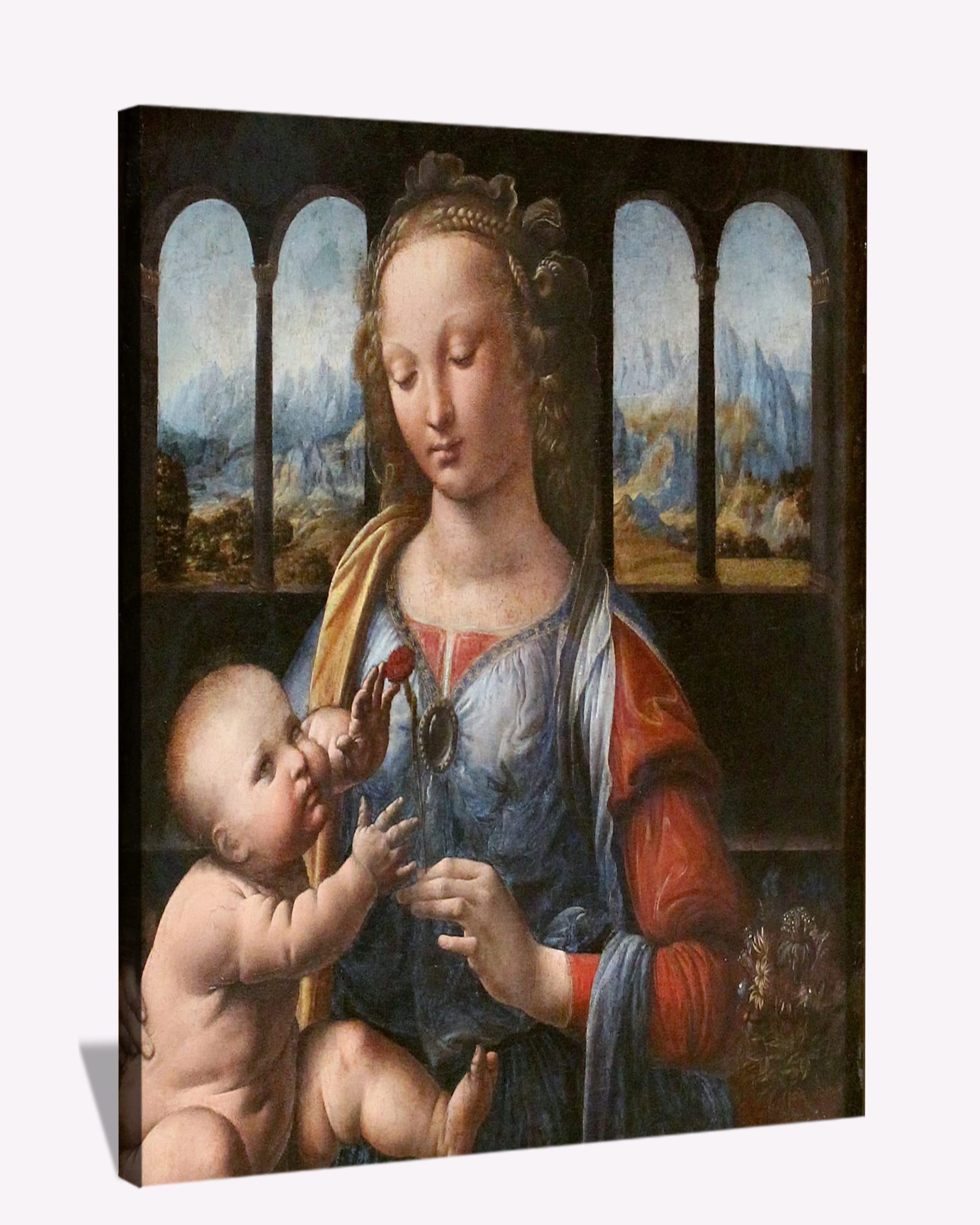 Da Vinci Canvas Wall Art - Madonna of The Carnation Framed Painting Large (16x20 inch) | Premium Canvas Print for Home Decor | Perfect for Bedroom, Office & Living Room | Ready to Hang (Gift Idea for Art Lovers)