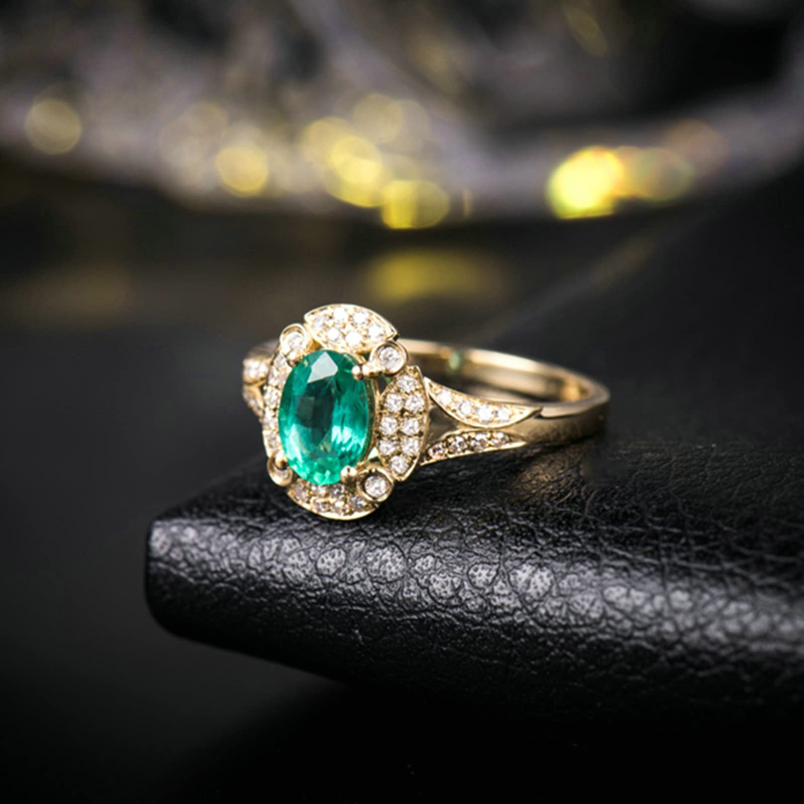 18K Yellow Gold Engagement Rings for Women - Vintage Emerald Wedding Bands with Moissanite/Zirconia - 925 Sterling Silver Rings | Perfect for Proposals, Anniversaries & Special Occasions