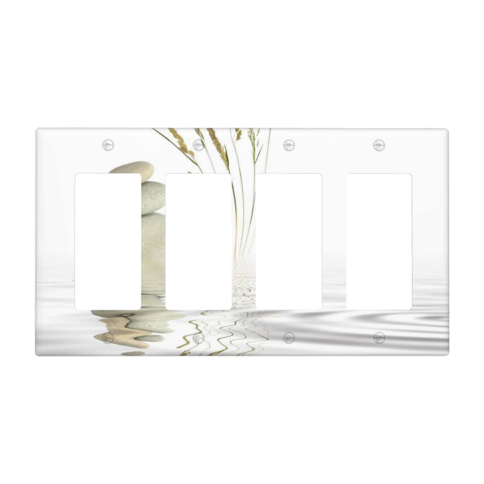 Zen Stone Grass Quad Rocker Light Switch Cover - 4 Gang Decora Wall Plate, Modern GFCI Electrical Outlet Plate for Bathroom & Bedroom - Stylish Home Decor for Living Room, Kitchen, and Office Spaces