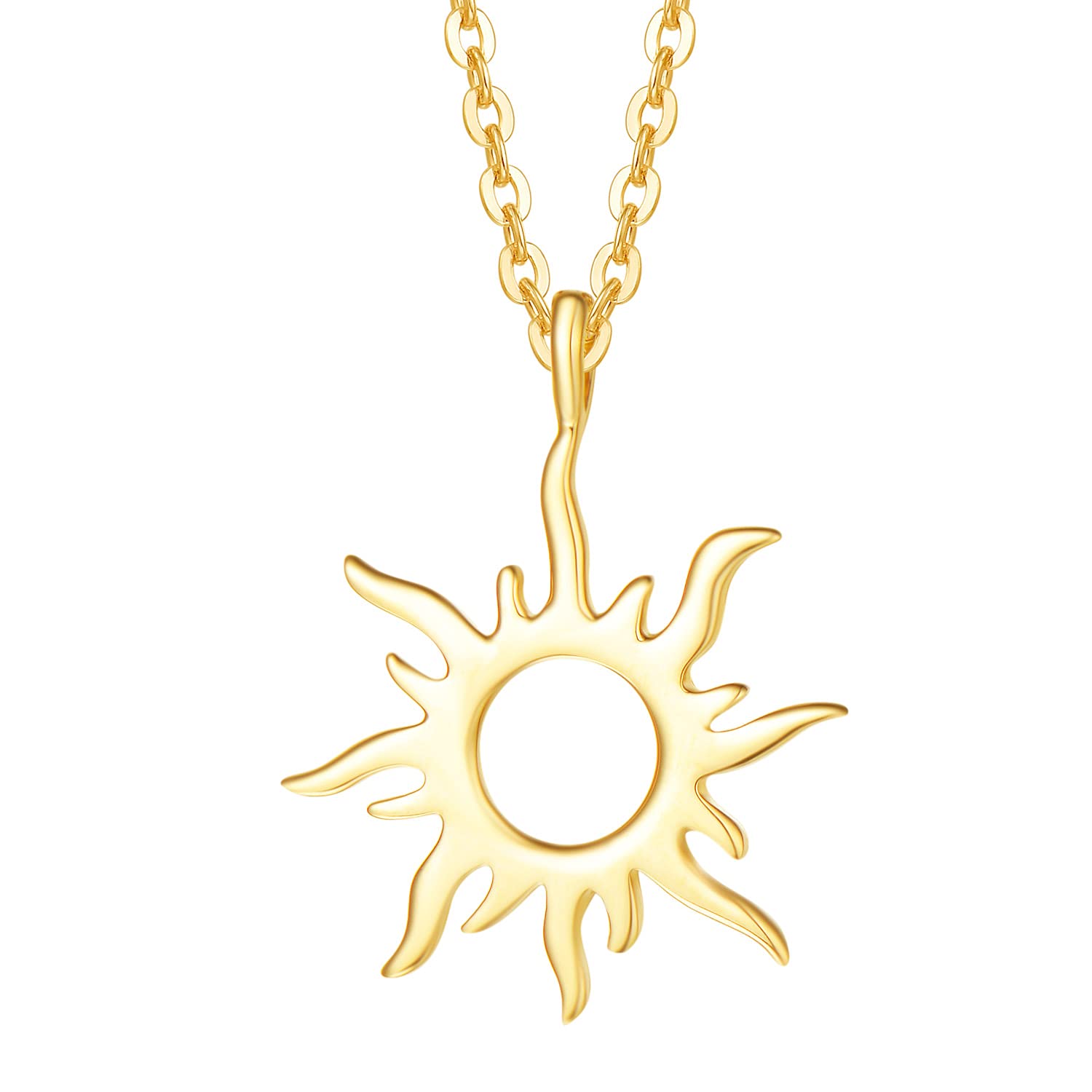 14K Solid Yellow Gold Dainty Sun Pendant Necklace - Celestial Charm Jewelry for Women, 16
