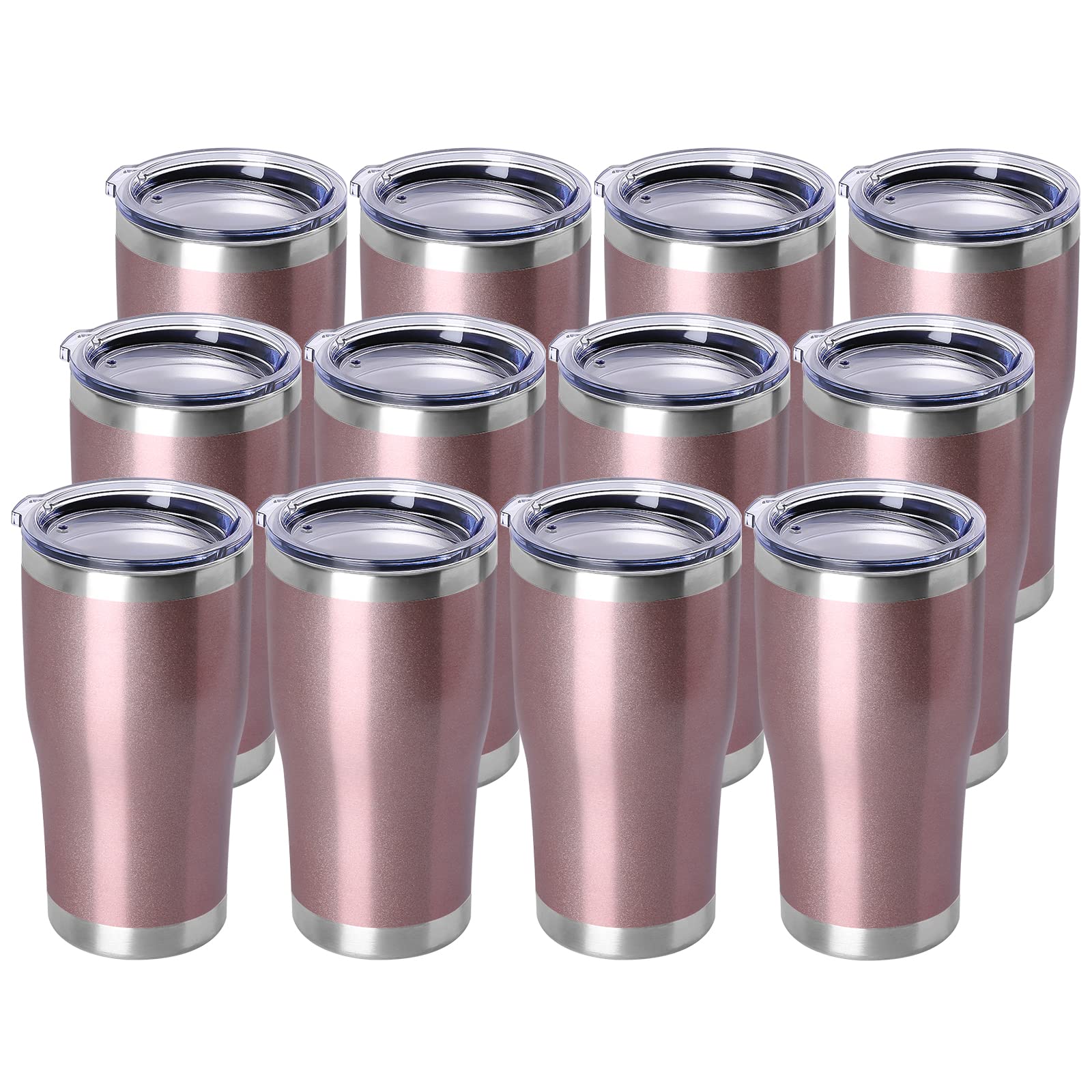 DOMICARE 20oz Stainless Steel Tumbler with Lid - 12 Pack Rose Gold Double Wall Vacuum Insulated Coffee Travel Mug, Paint Coated Bulk Tumblers for Office, Gym, Camping and Outdoor Activities