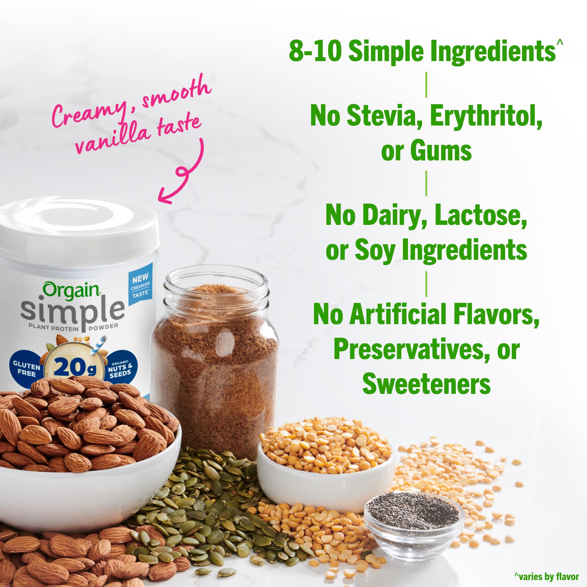Orgain Organic Simple Vegan Protein Powder, Vanilla - 20g Plant Based Protein Powder for Smoothies & Baking, Gluten Free, Dairy Free, No Artificial Sweeteners, 1.25 lb (Pack of 1) - Perfect for Post-Workout Recovery & Healthy Breakfast Shakes