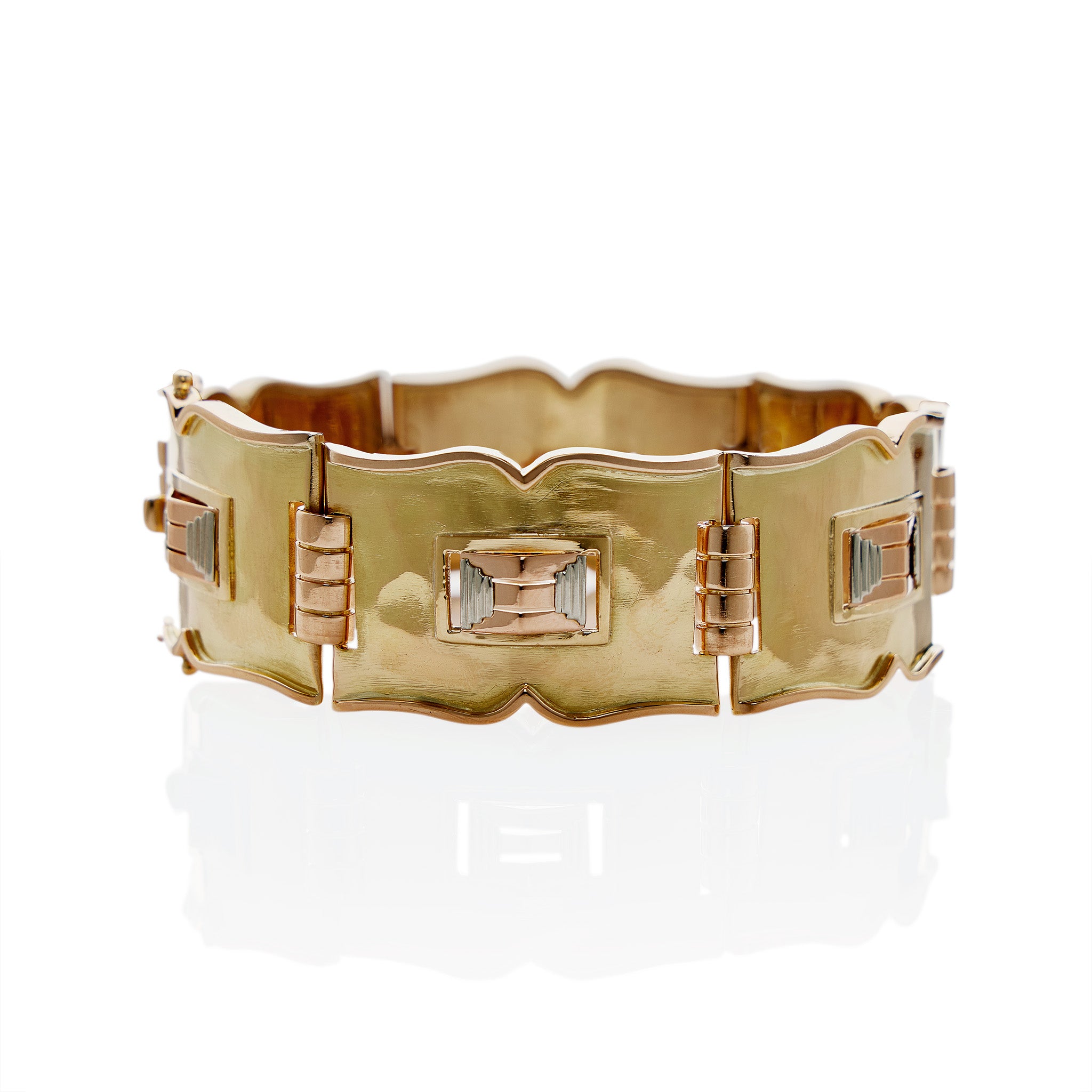 Vintage Jean Després French Modernist Tri-Color Gold Bracelet - 18K Yellow, Rose & White Gold Statement Jewelry for Women | Perfect for Evening Wear, Special Occasions & Luxury Gifts