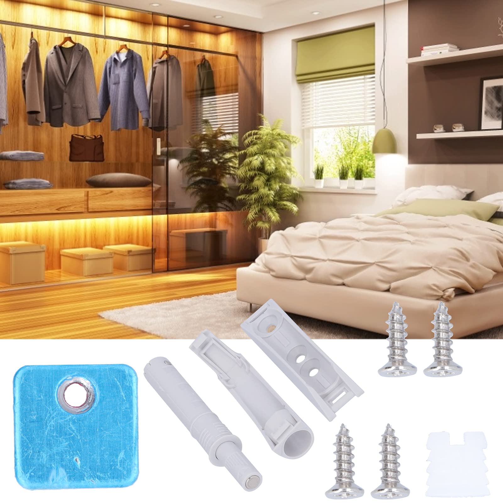 Restokki 4-Pack Push Open Door Latches - Soft Close Cabinet Damper for Closet, Wardrobe & Cupboard - Smooth Silent Rebound Device (Ideal for Home, Office & Kitchen Storage)